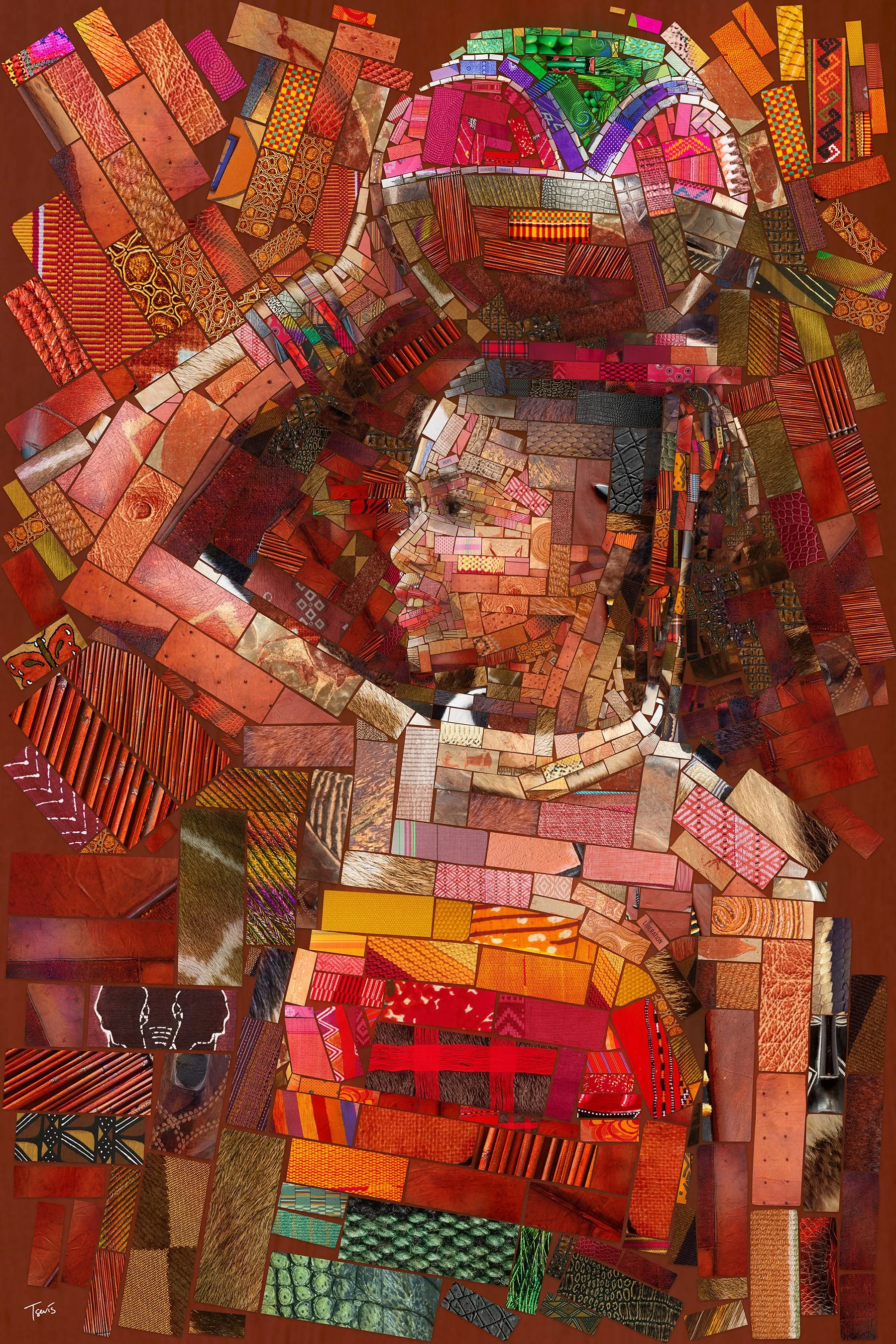 African culture art, black woman with a pot, digital mosaic from patterns