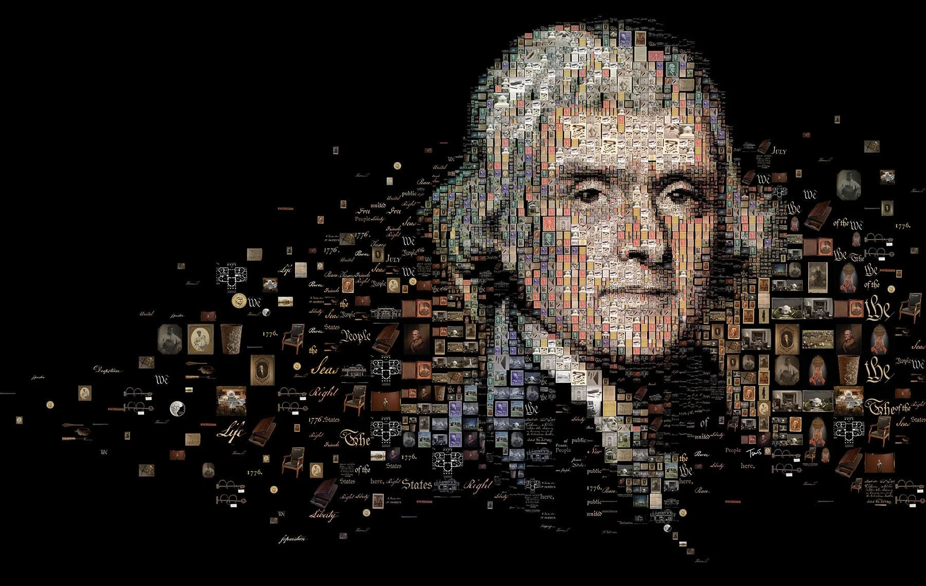 Jefferson mosaic – handwritten letters and founding father portraits as tiles.