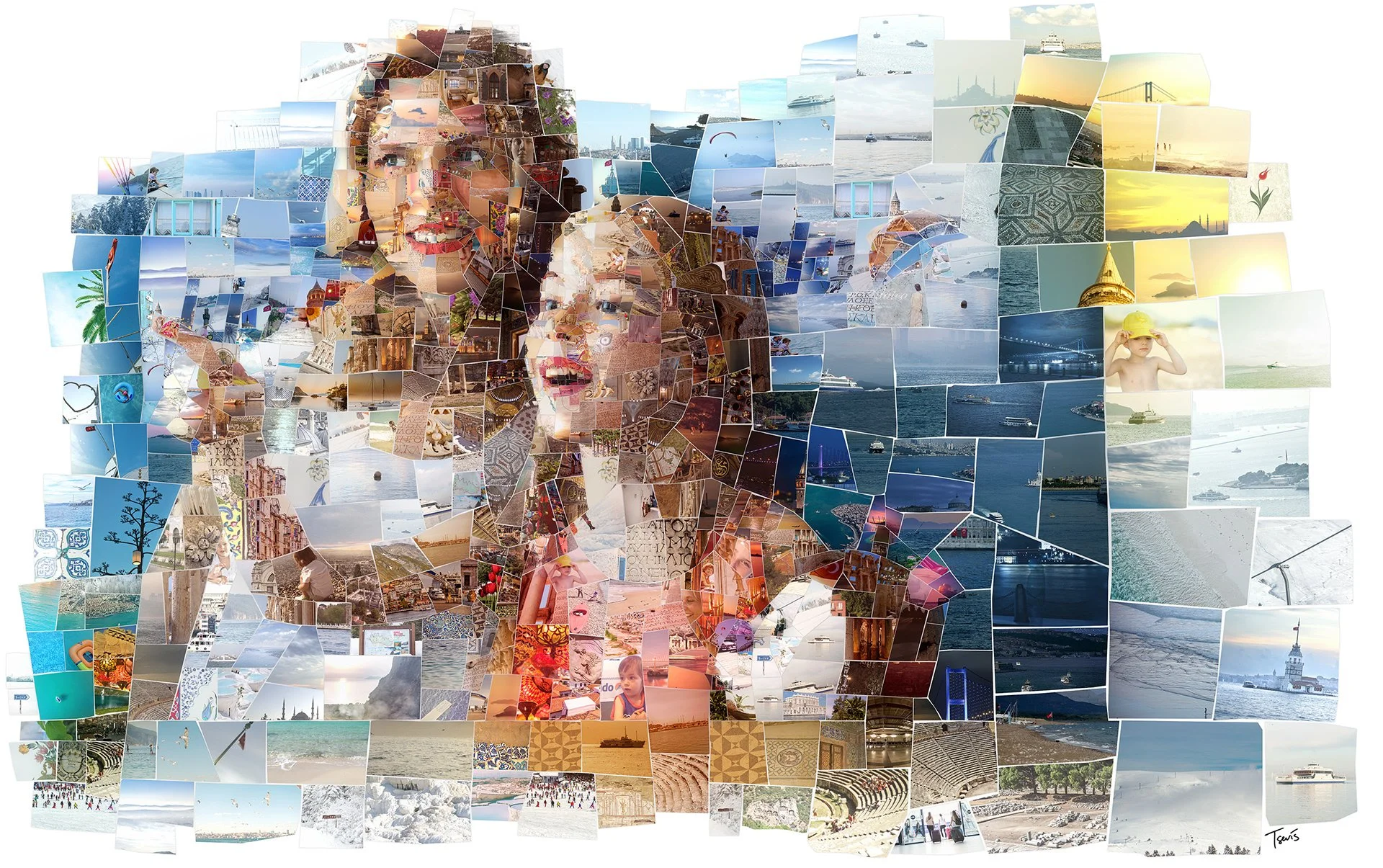 Mother with a daughter traveling mosaic. İstanbul Fast Ferries mosaic