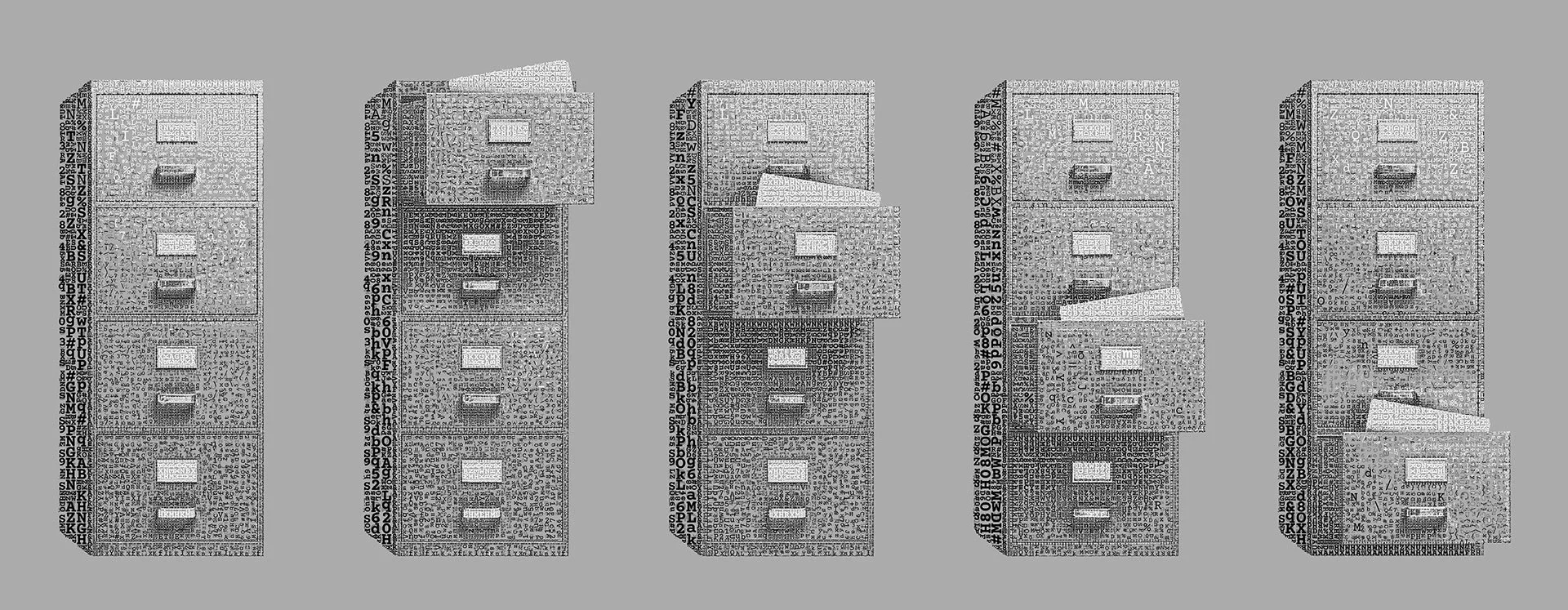 Office drawer typographic mosaic for video add