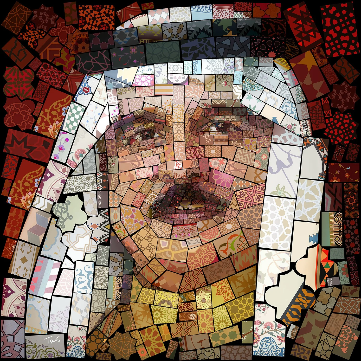 Royal digital mosaic for Bahrain built from Islamic geometric patterns and gold leaf