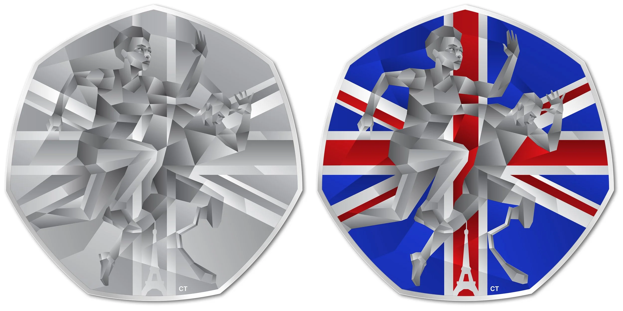 Neofuturistic athletic illustration for Royal Mint coin design for Team GB Paris 2024