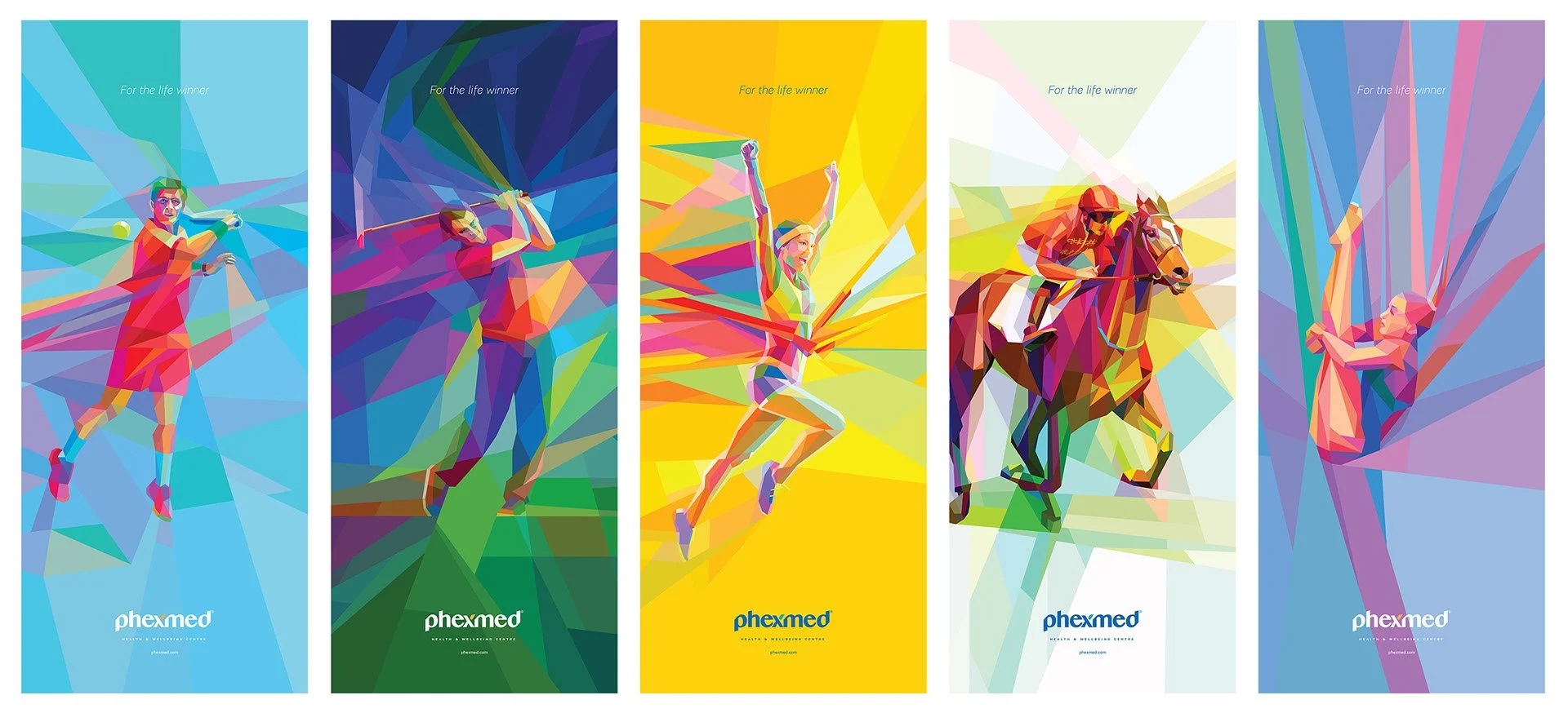 Health and wellness visual identity in a roll-up banners, illustrations in brand use
