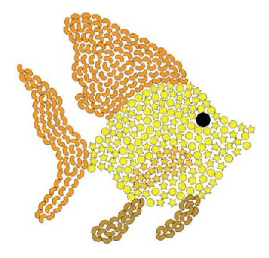 Goldfish shape packed with small orange and yellow tiles