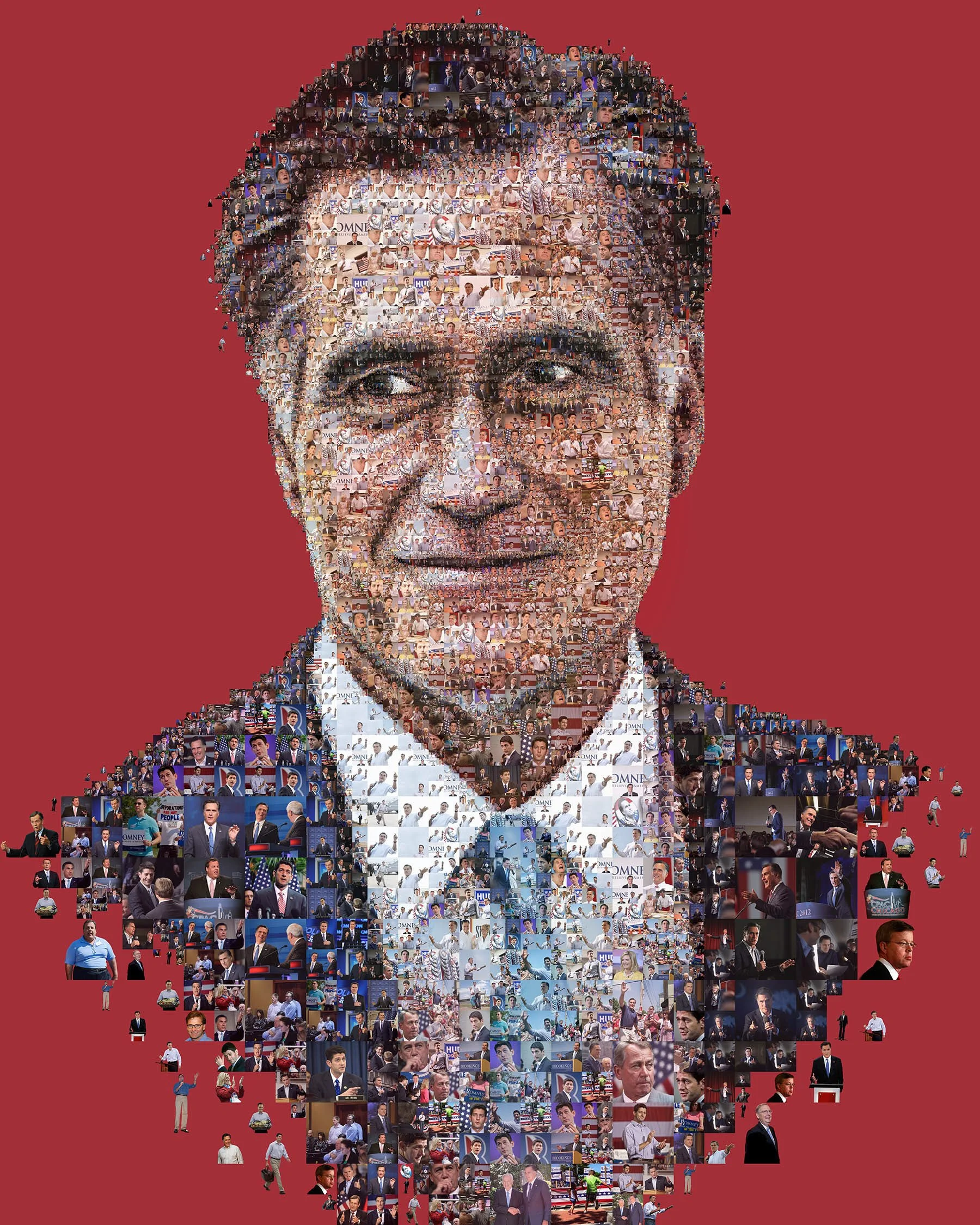 Mitt Romney mosaic – advisors and supporters forming Republican nominee's face.