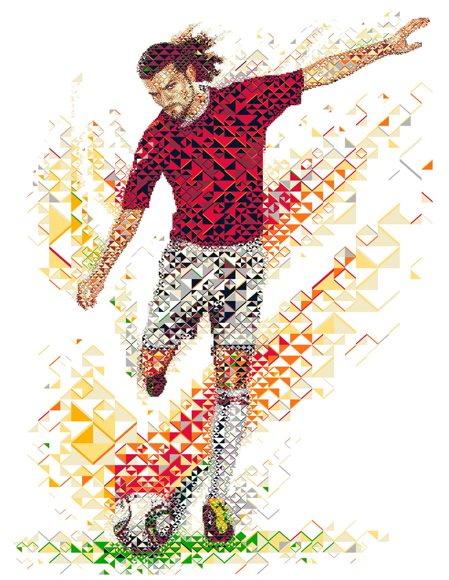 Oswaldo Vizcarrondo mosaic – Venezuelan soccer star. Strong warm hues and flying fractals around body.