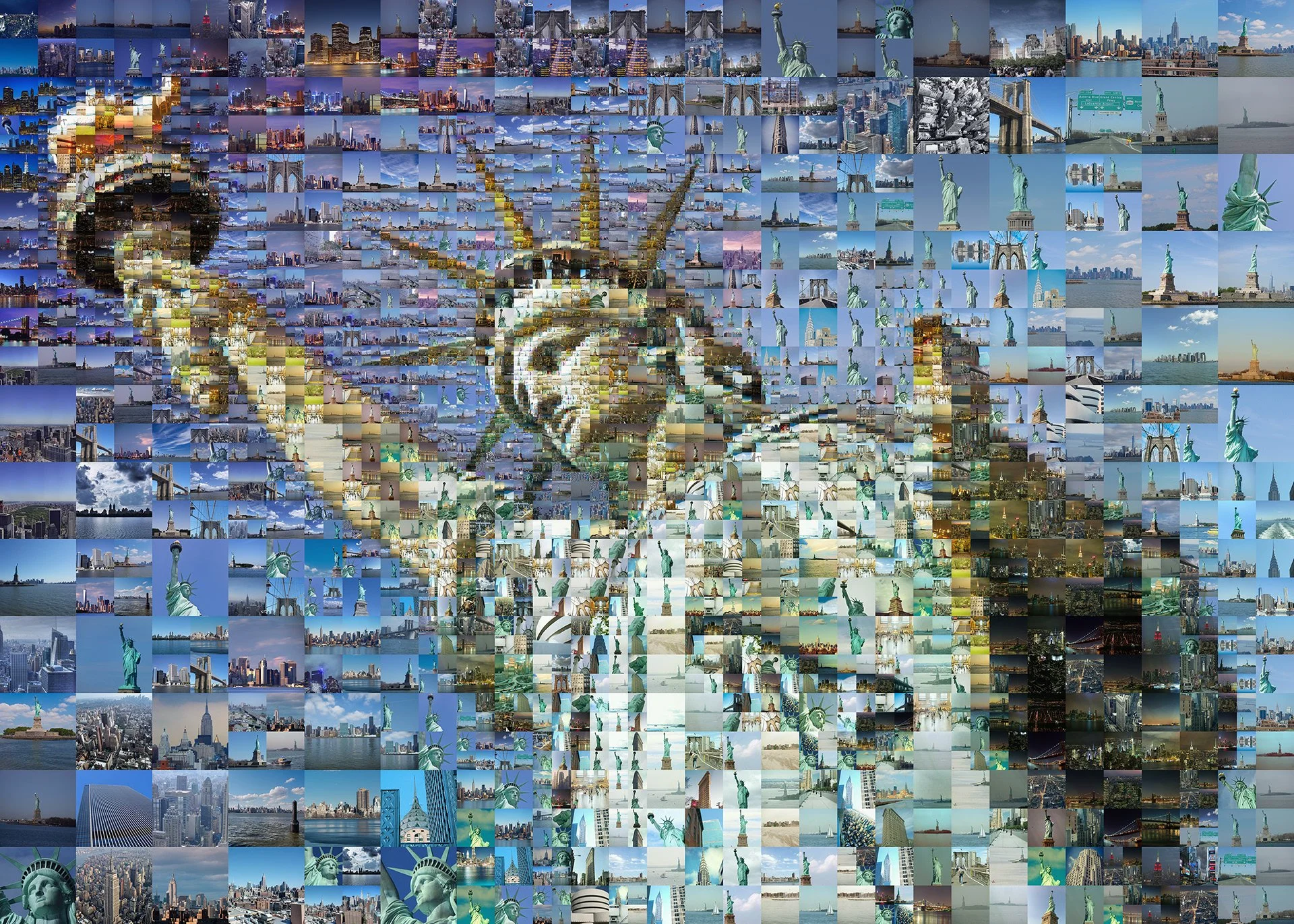 Photos of NY City creates the Statue of Liberty in an artwork digital collage