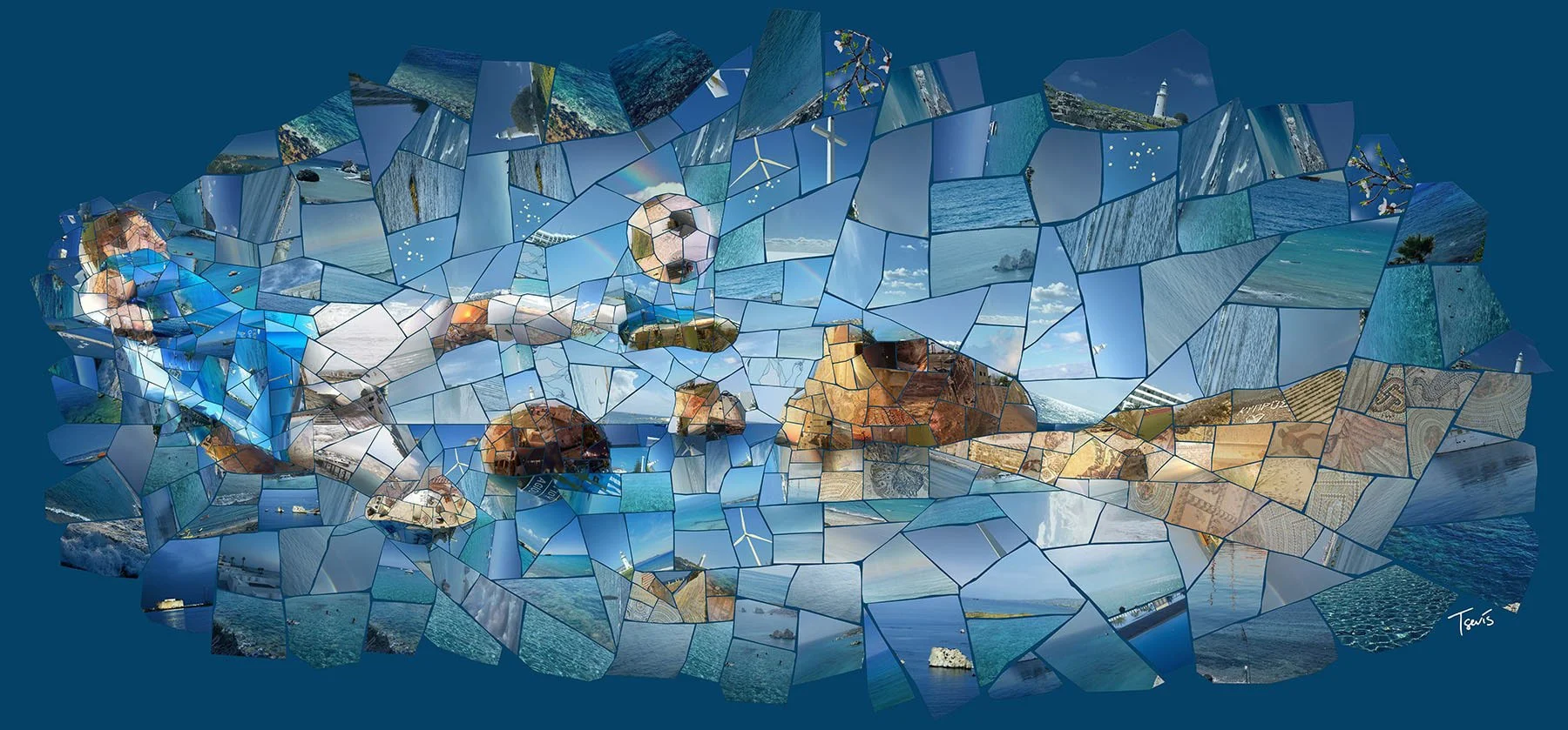 Mosaic combining the beauty of Venus Rock with a spectacular football action.