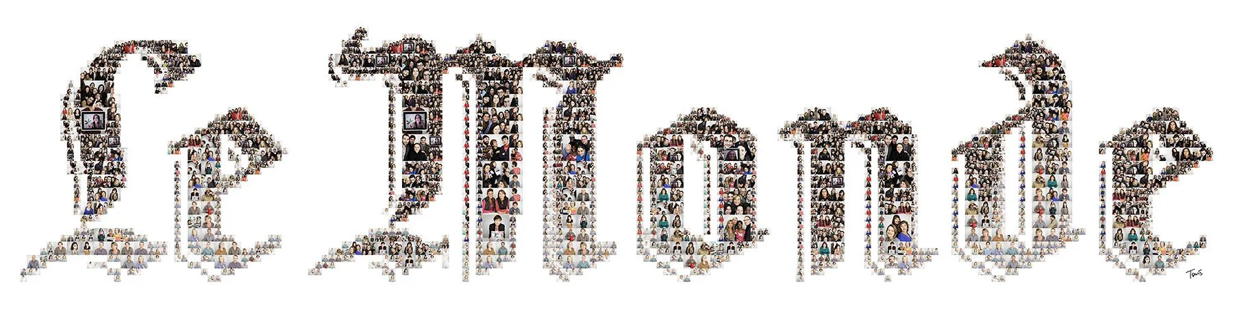 Le Monde mosaic – staff portraits forming Earth. 70th anniversary tribute.