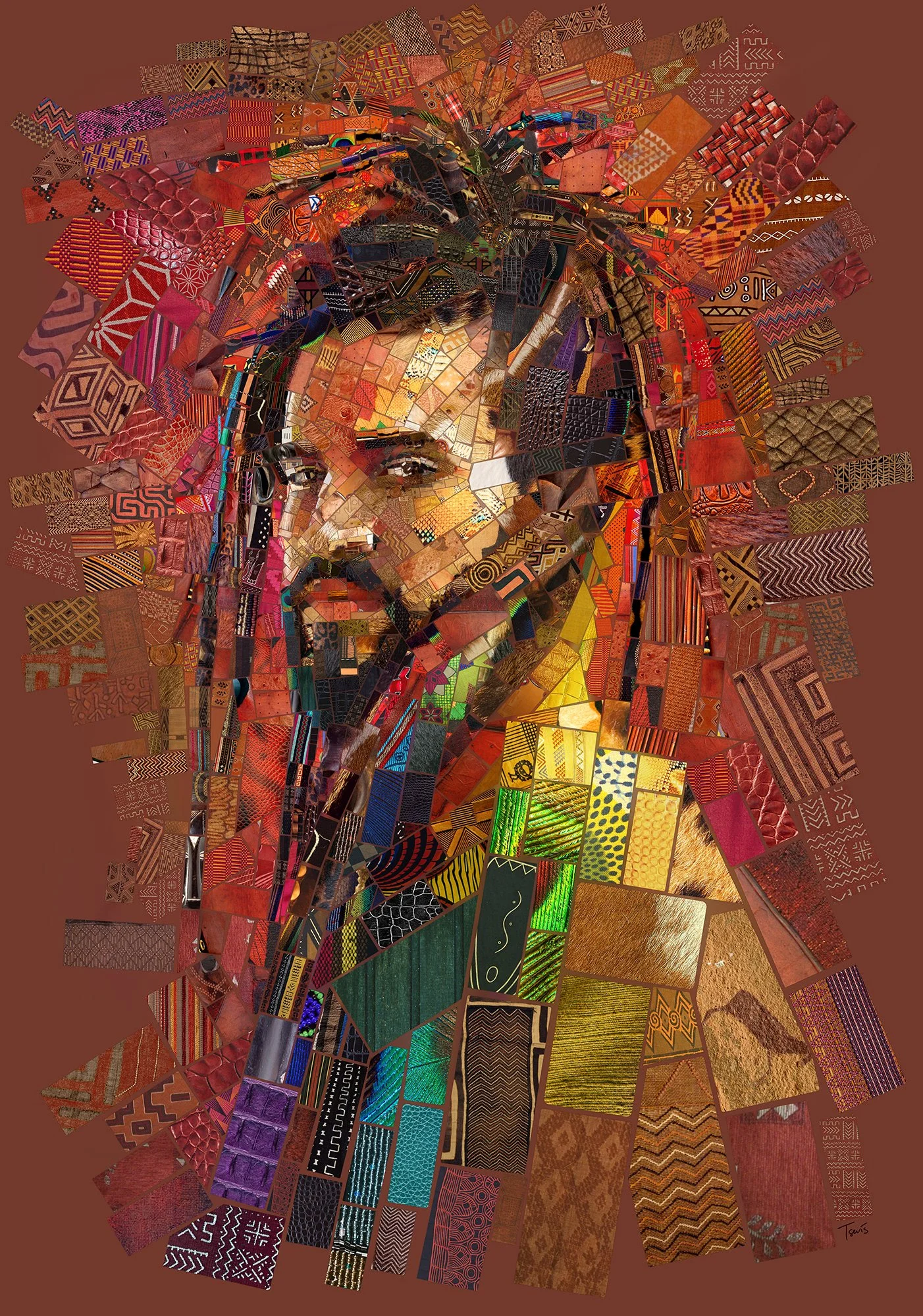Keznamdi mosaic portrait by Charis Tsevis for the reggae artist’s album. The Jamaican American musician’s face mosaic