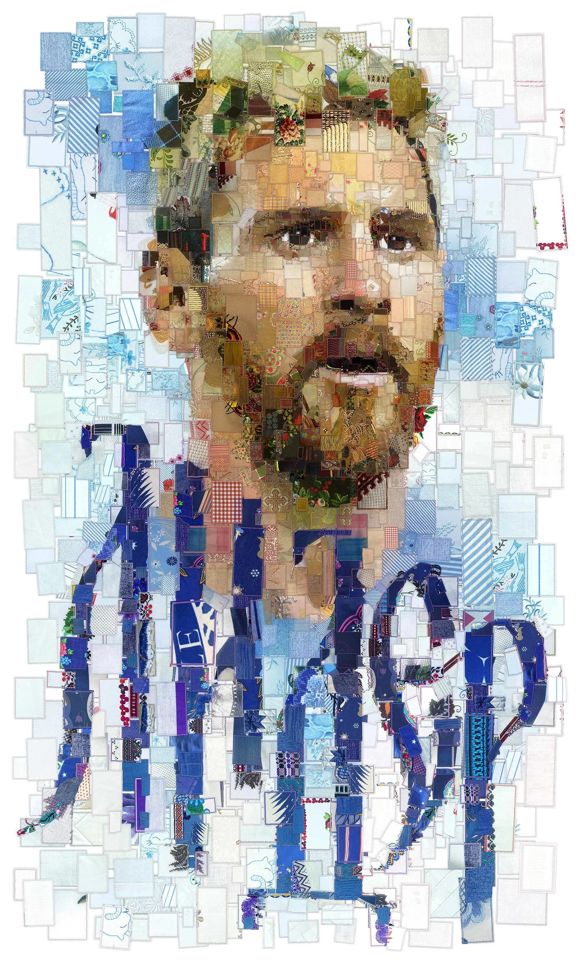 Lionel Messi Argentina mosaic, patchwork portrait titled Лидер (Leader). Traditional folk art meets football.