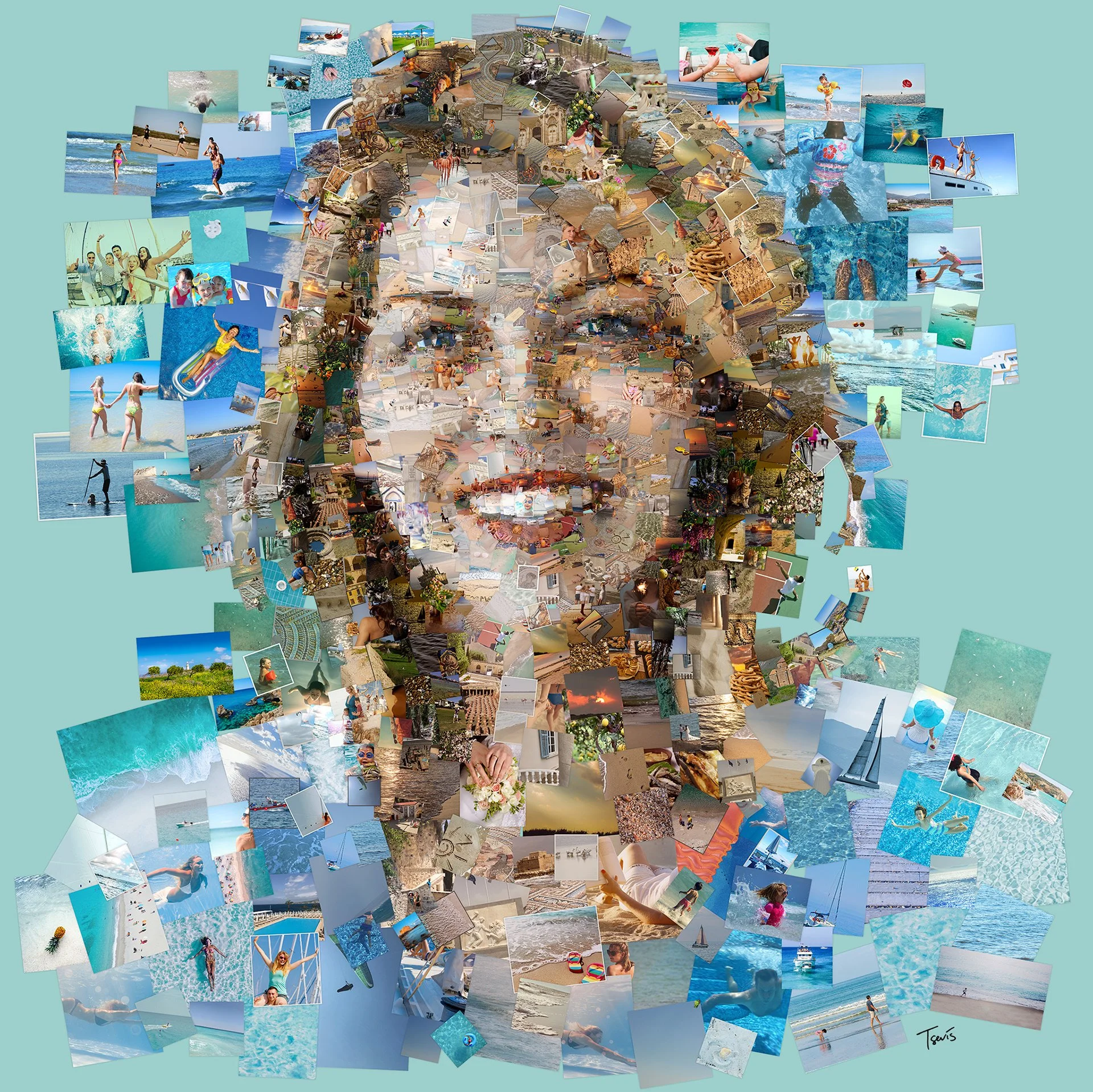 photomosaic for Cyprus Airways. Happy bride from the island honeymoon and wedding photos