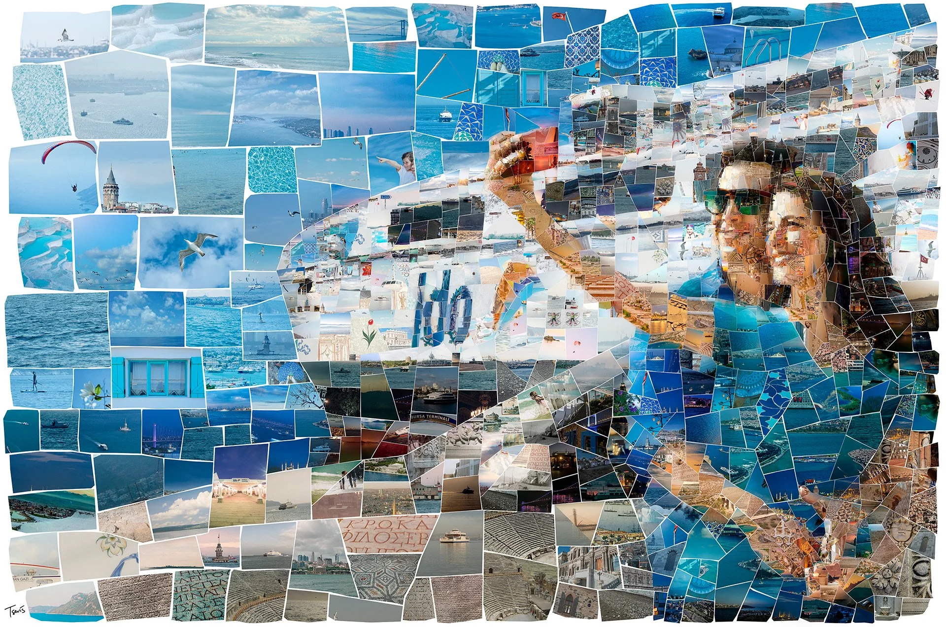 IDO ferry mosaic, vessel built from millions of photos. Used in the annual report interior spread.