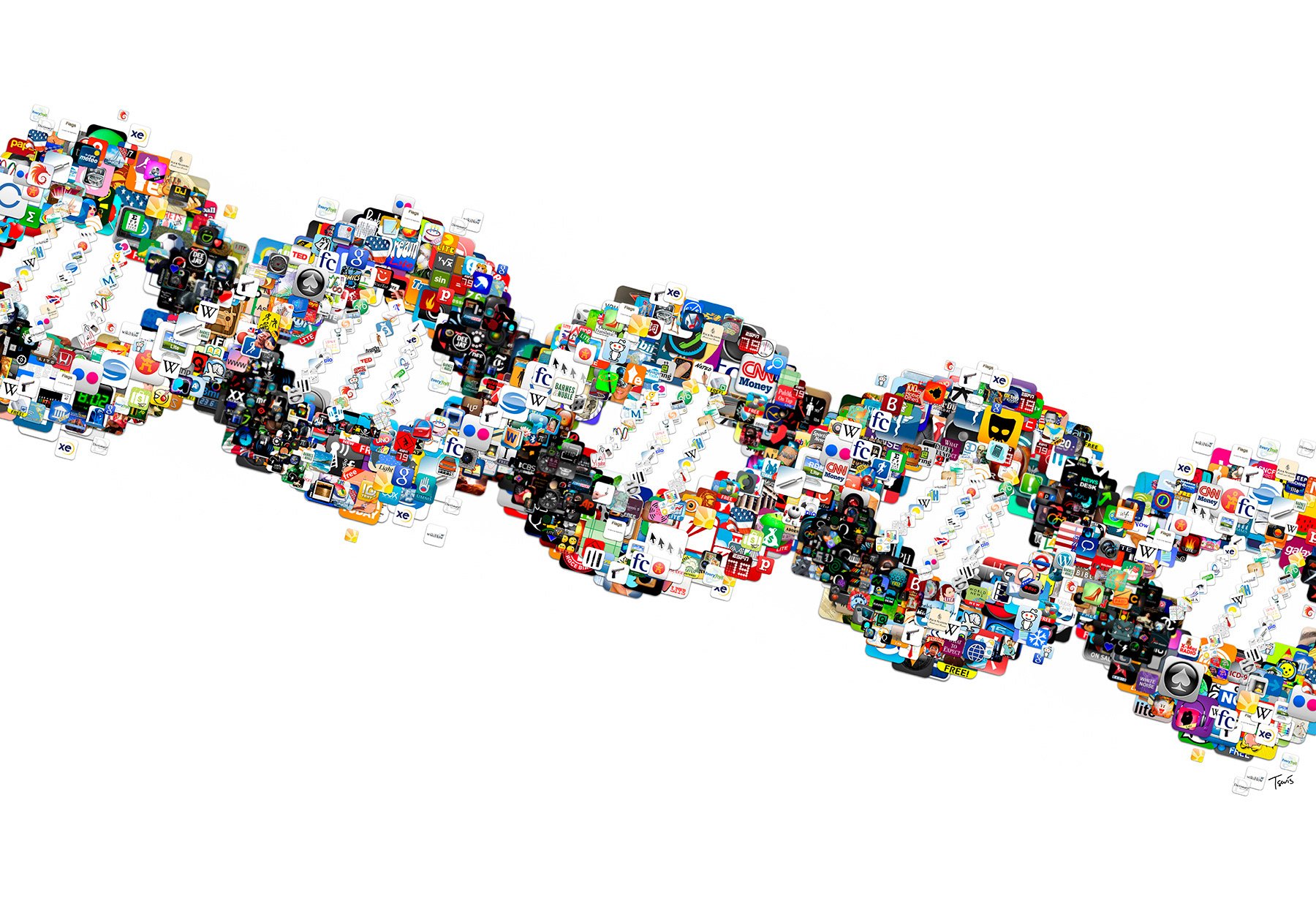 Mosaic DNA of iPhone applications icons, editorial illustration art