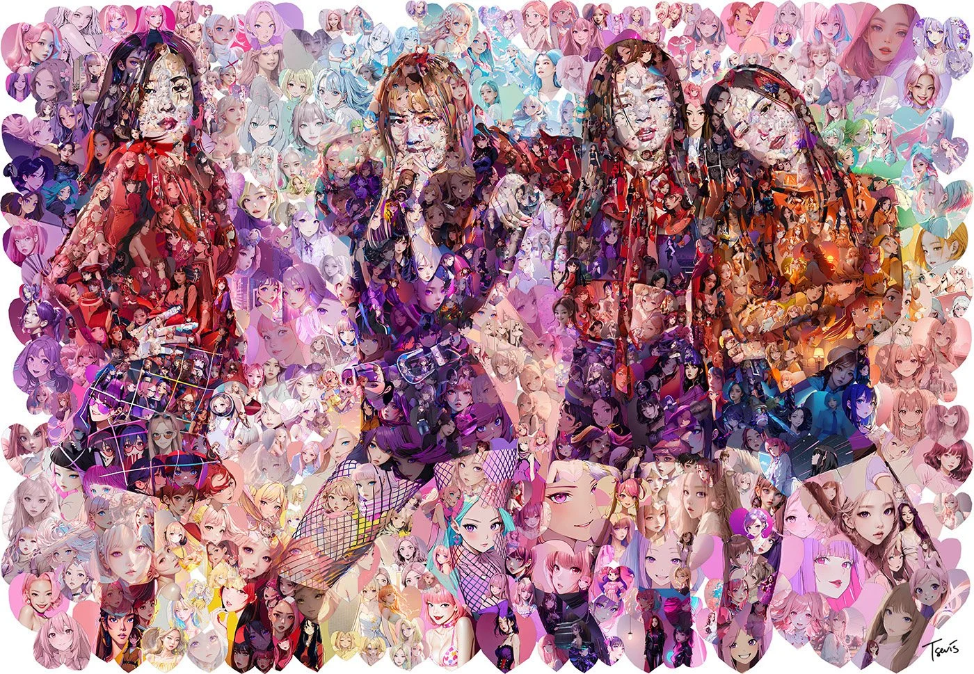 Blackpink anime, Digital collage, Global influence art