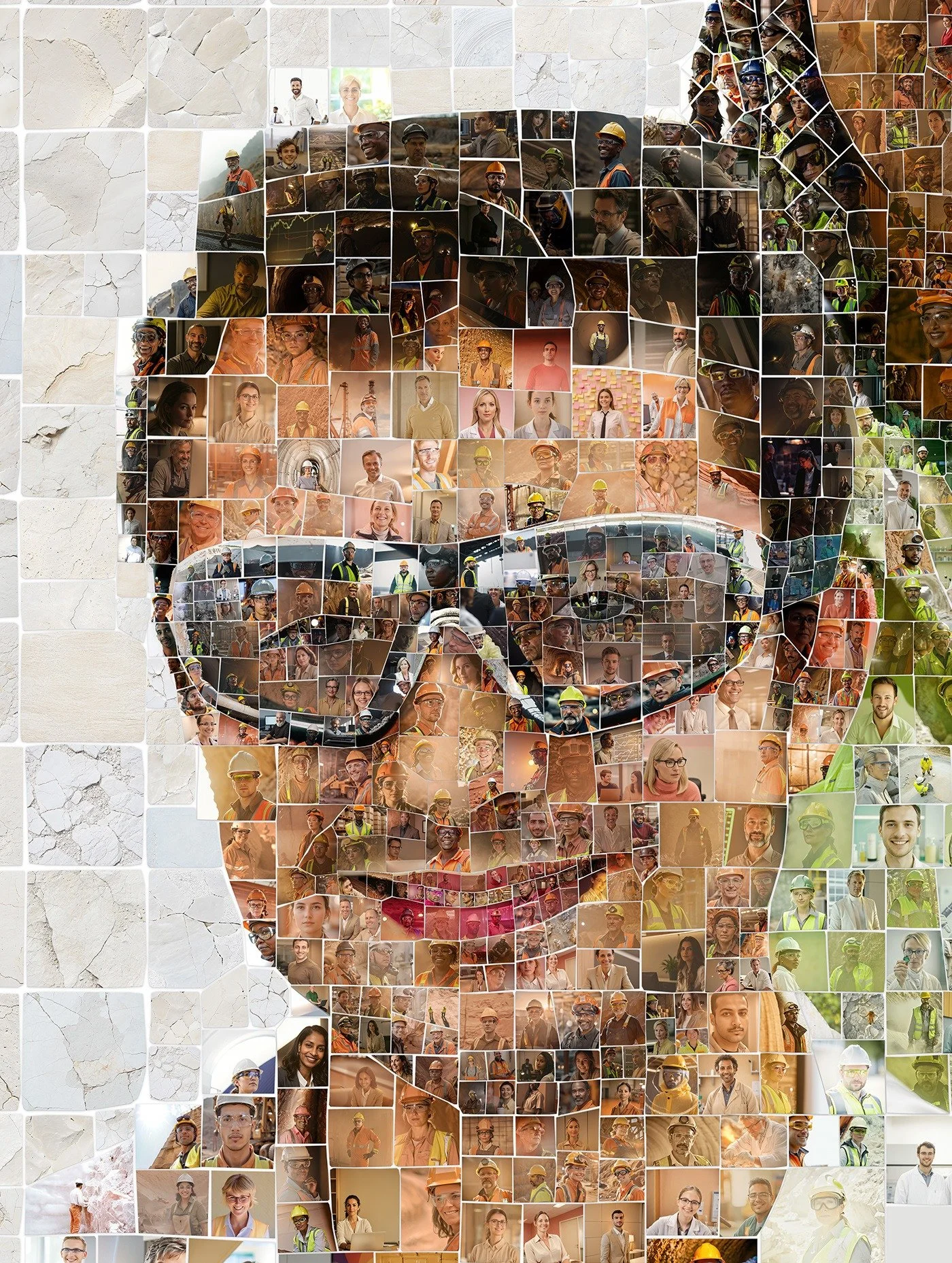 Mosaic portrait of a young man wearing safety goggles