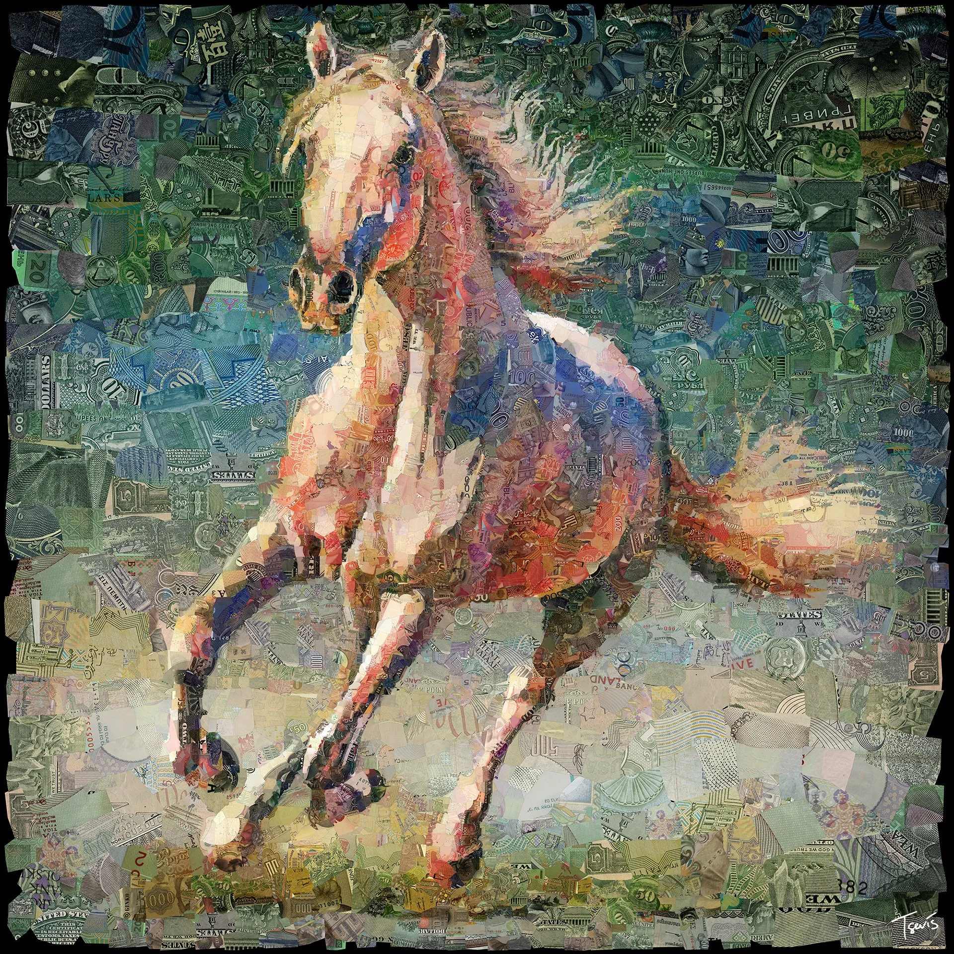 Horse made of mixed currencies