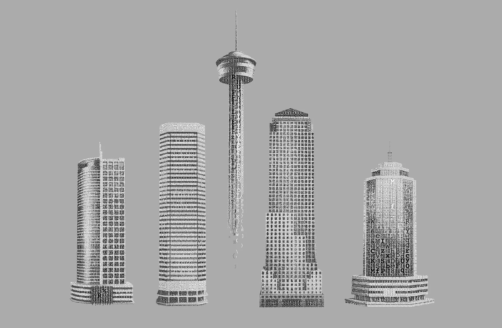 tower typographic mosaic from Courier code for Siemens Low Code advertising campaign