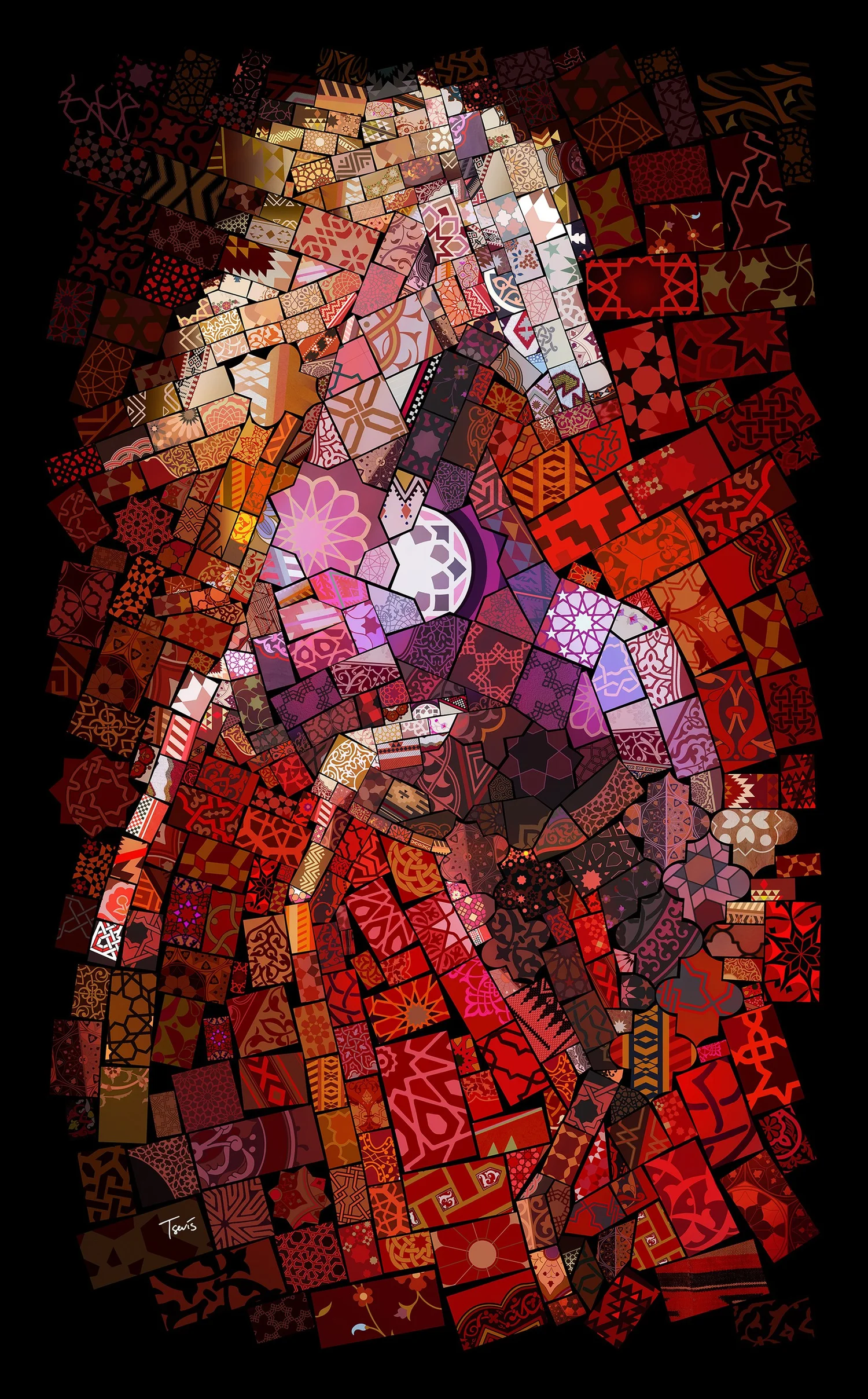 Arabic horse in a digital mosaic of Islamic geometric patterns
