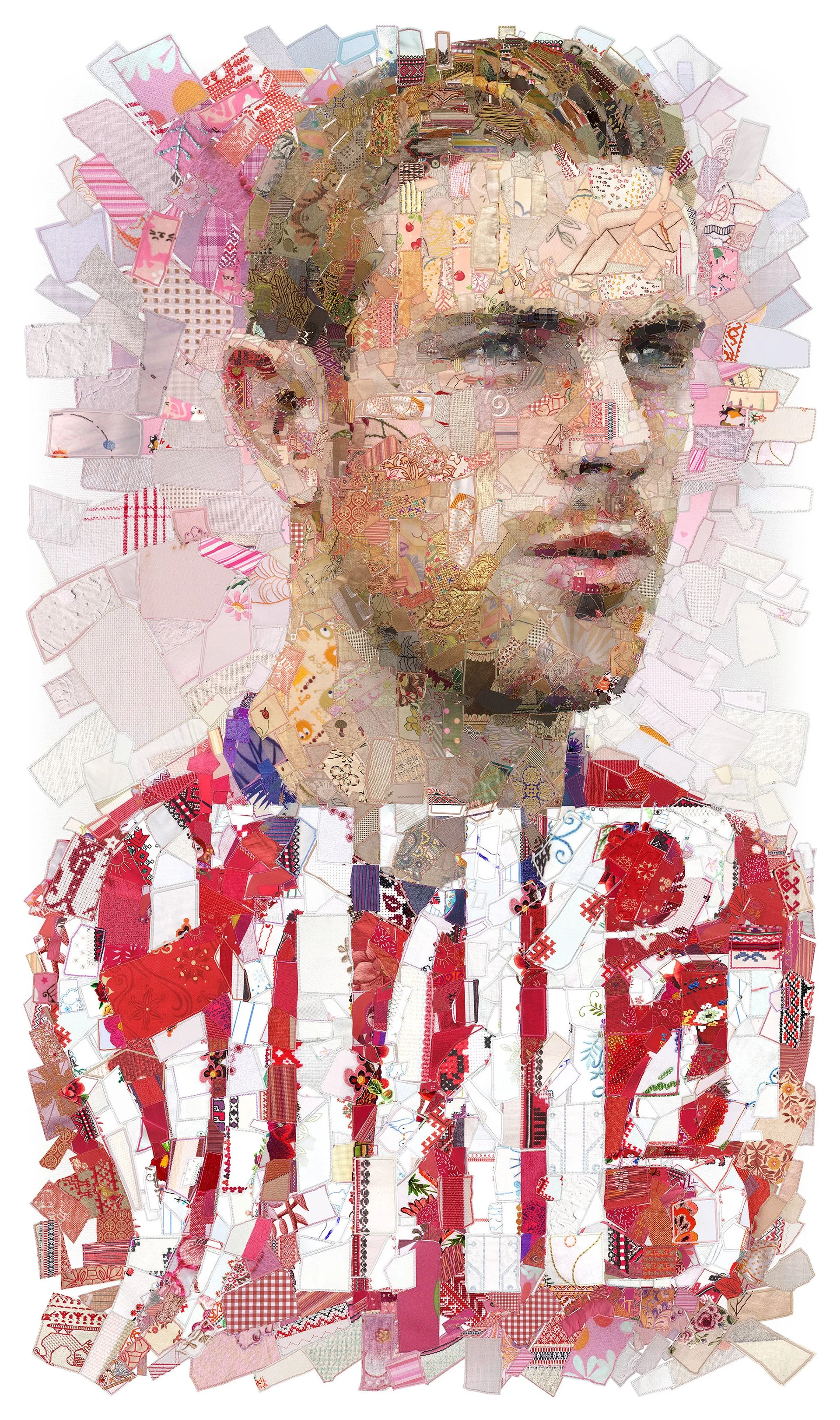 Jordan Henderson England mosaic, patchwork portrait Слава (Glory). Quilting and ancient Cyrillic calligraphy.