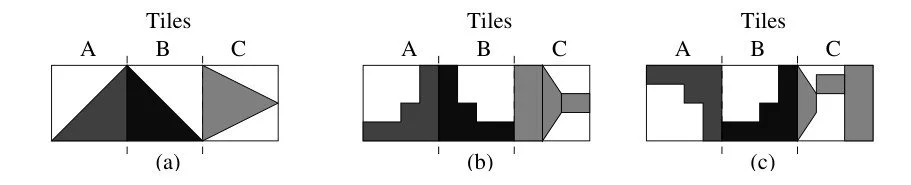 Three pairs of square tiles with the same grey content in different arrangements