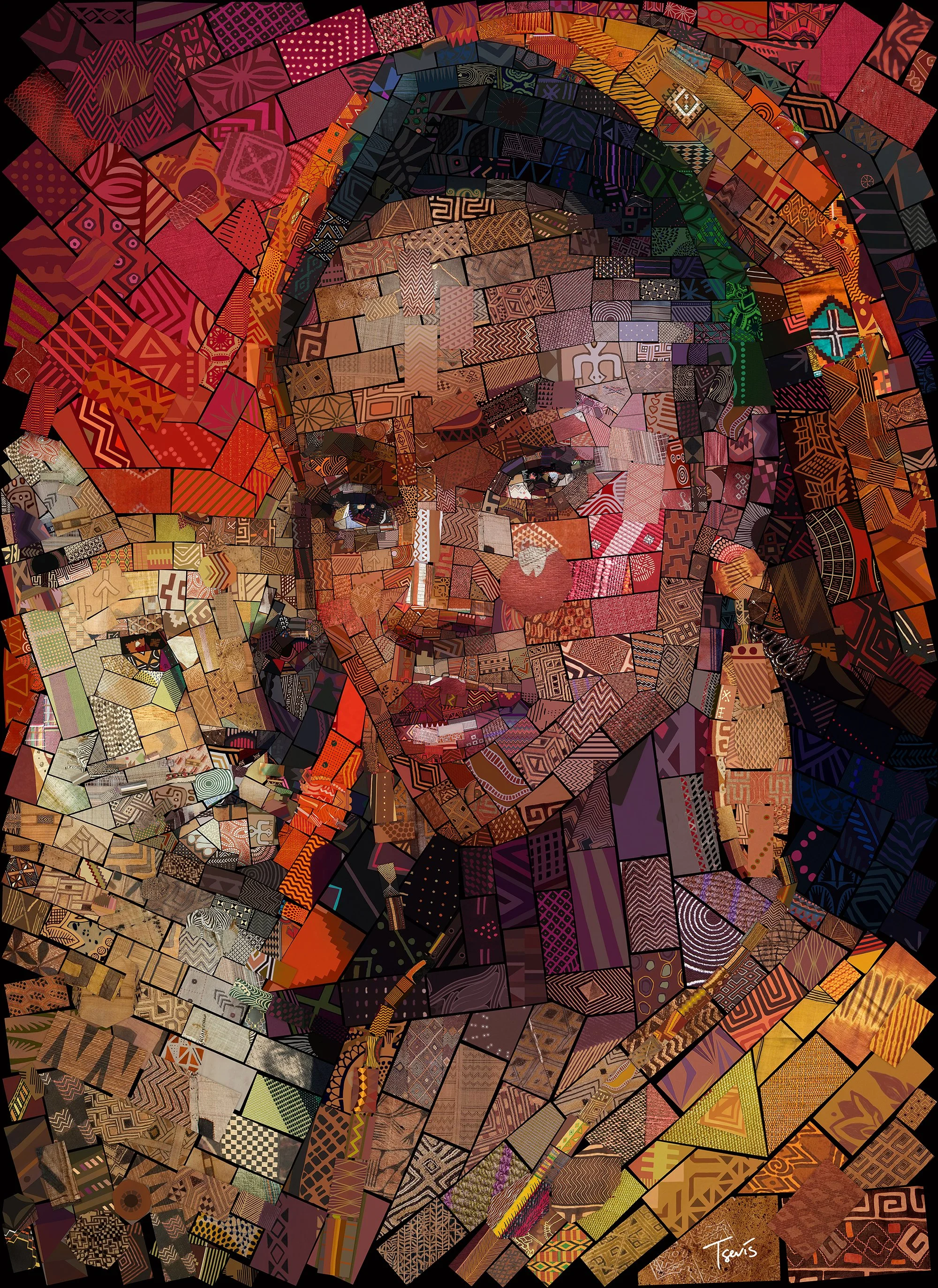 Someone Loves You – African Woman with Wild Cat | Mosaic Wall Art Print in Bold Afro Style
