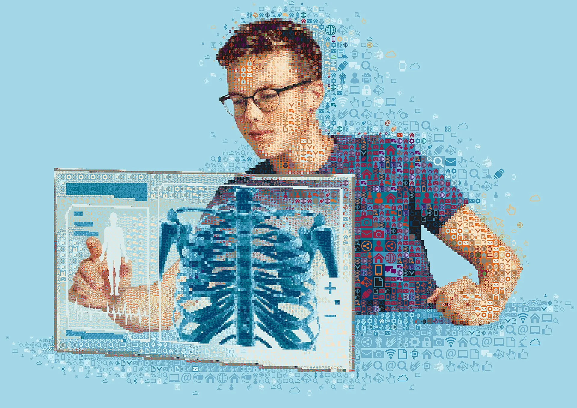 Nanotechnology mosaic – molecular and atomic structures.