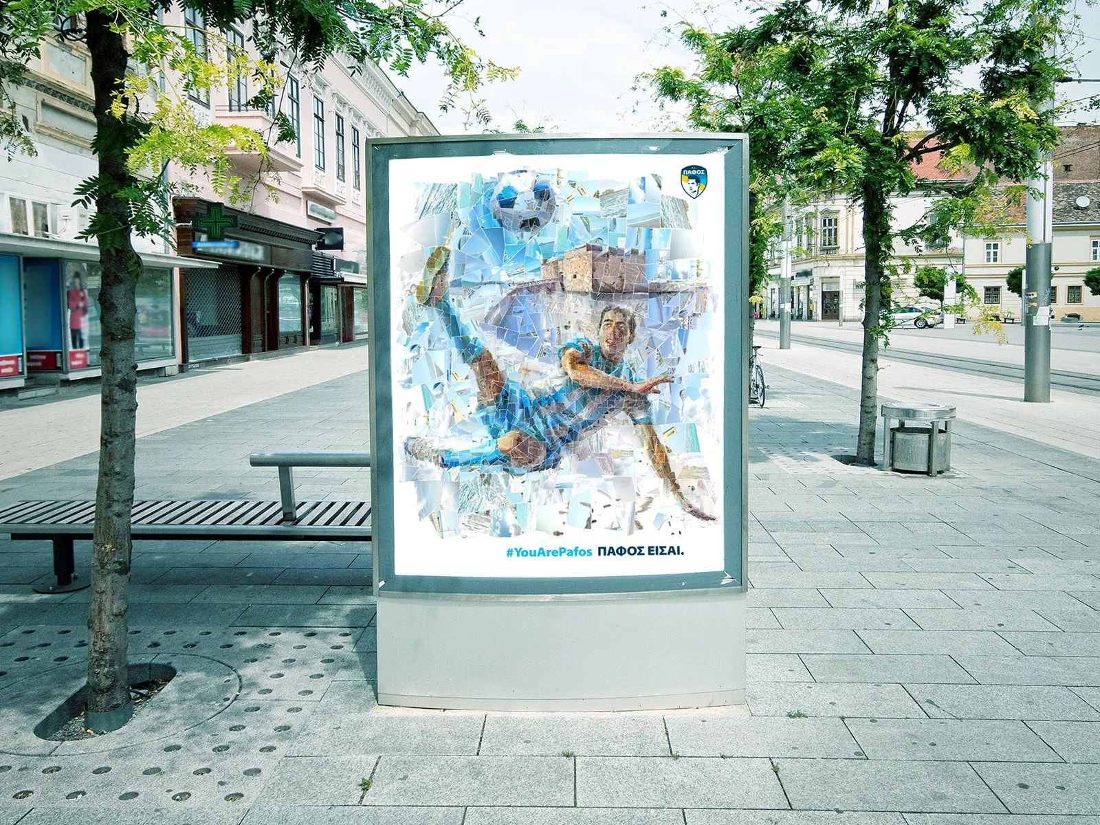 Backlight banner ad. digital mosaic of Pafos FC