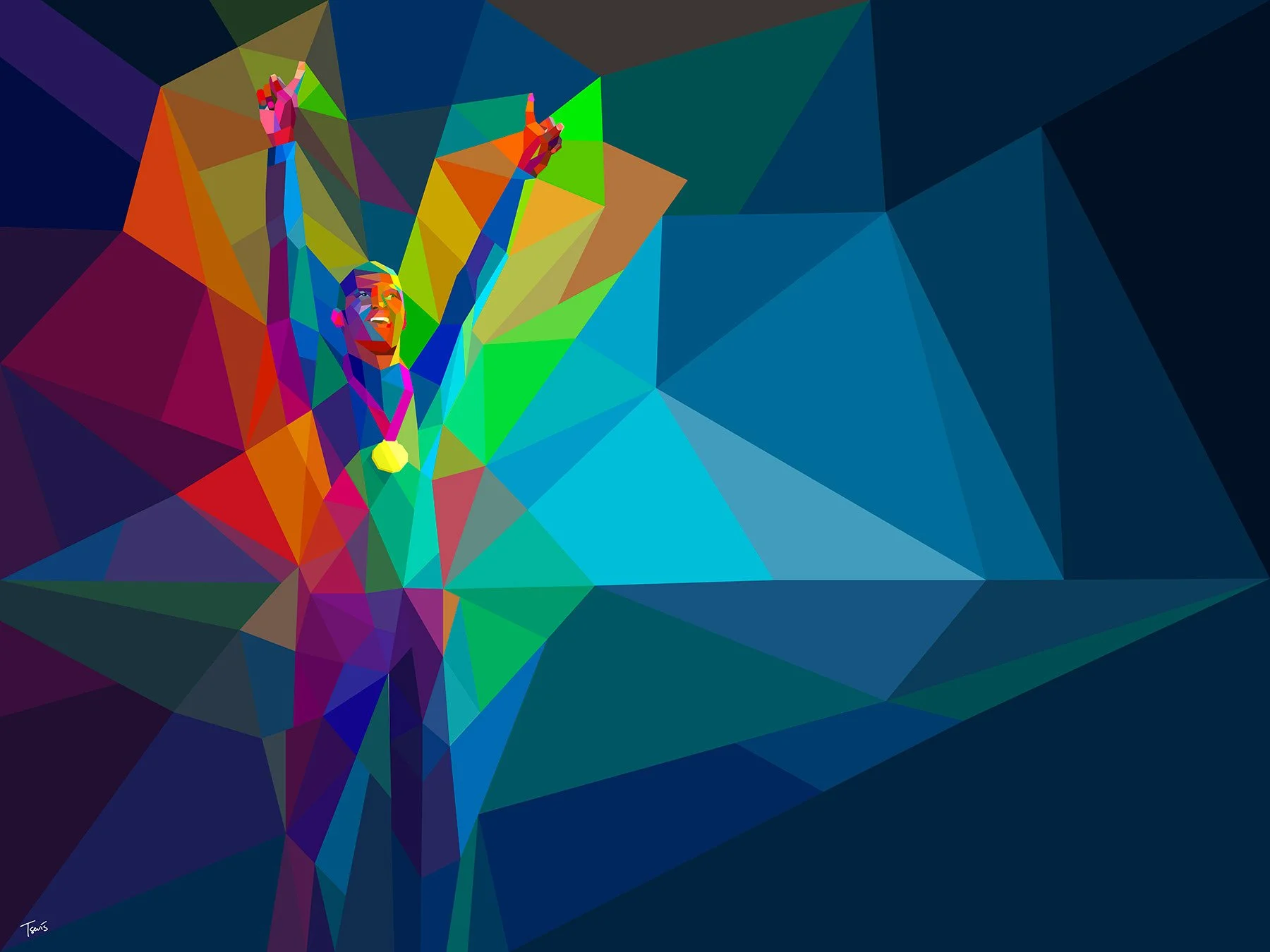 Gold medal champion in vector illustration colorful mosaic