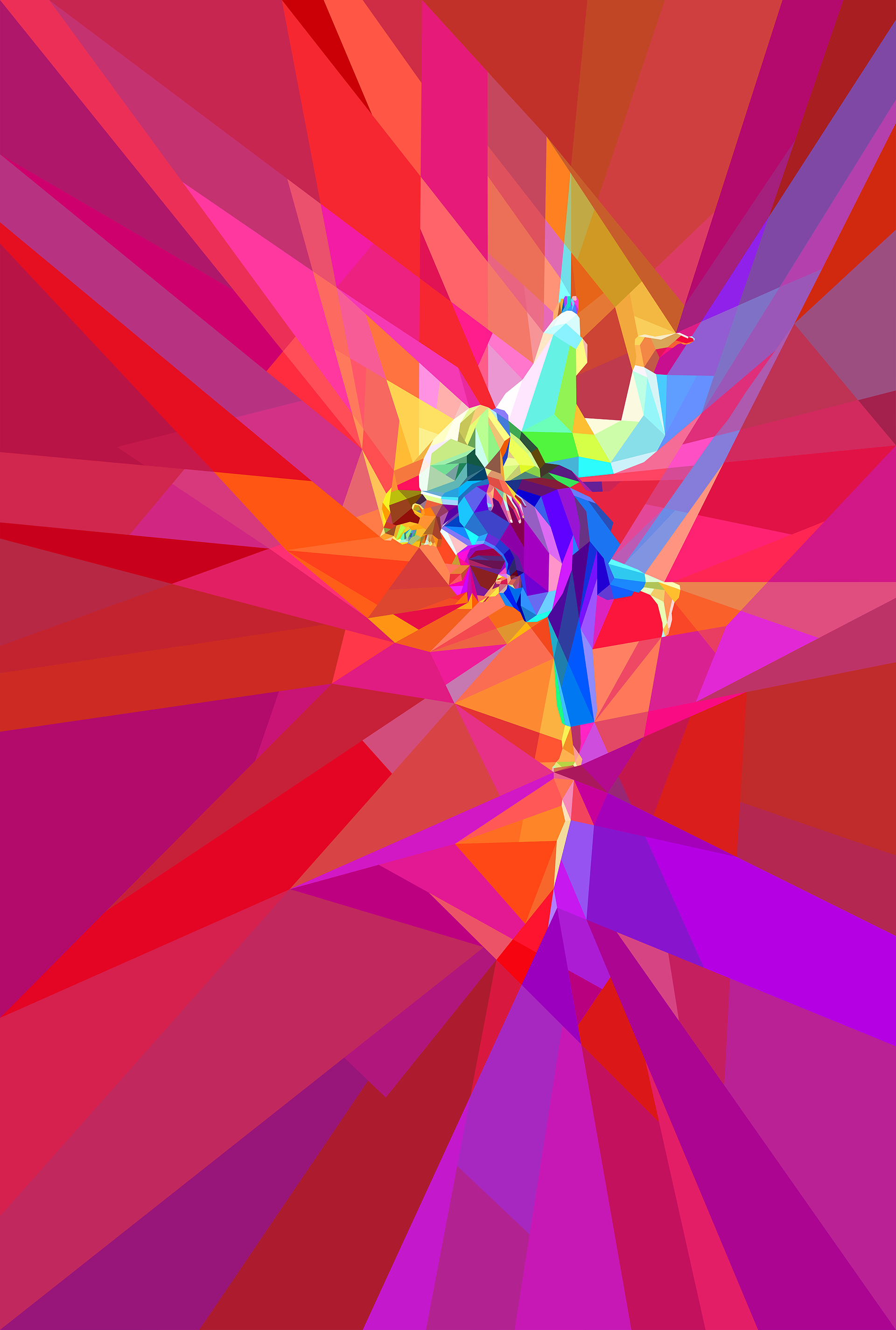 Martial Arts art with colorful, dynamic triangles for building facade