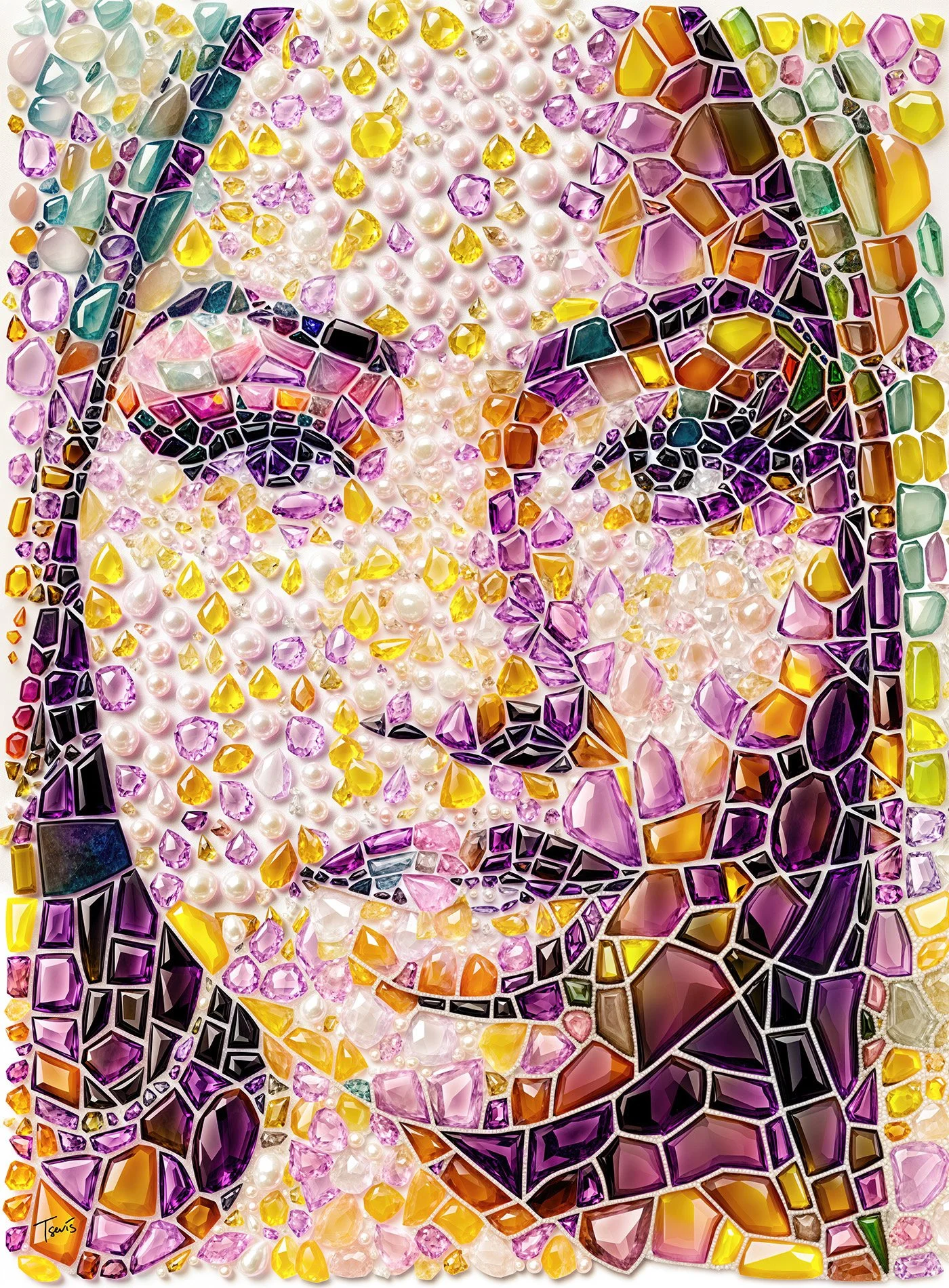 Nicki Minaj portrait in jewels, Mosaic illustrations