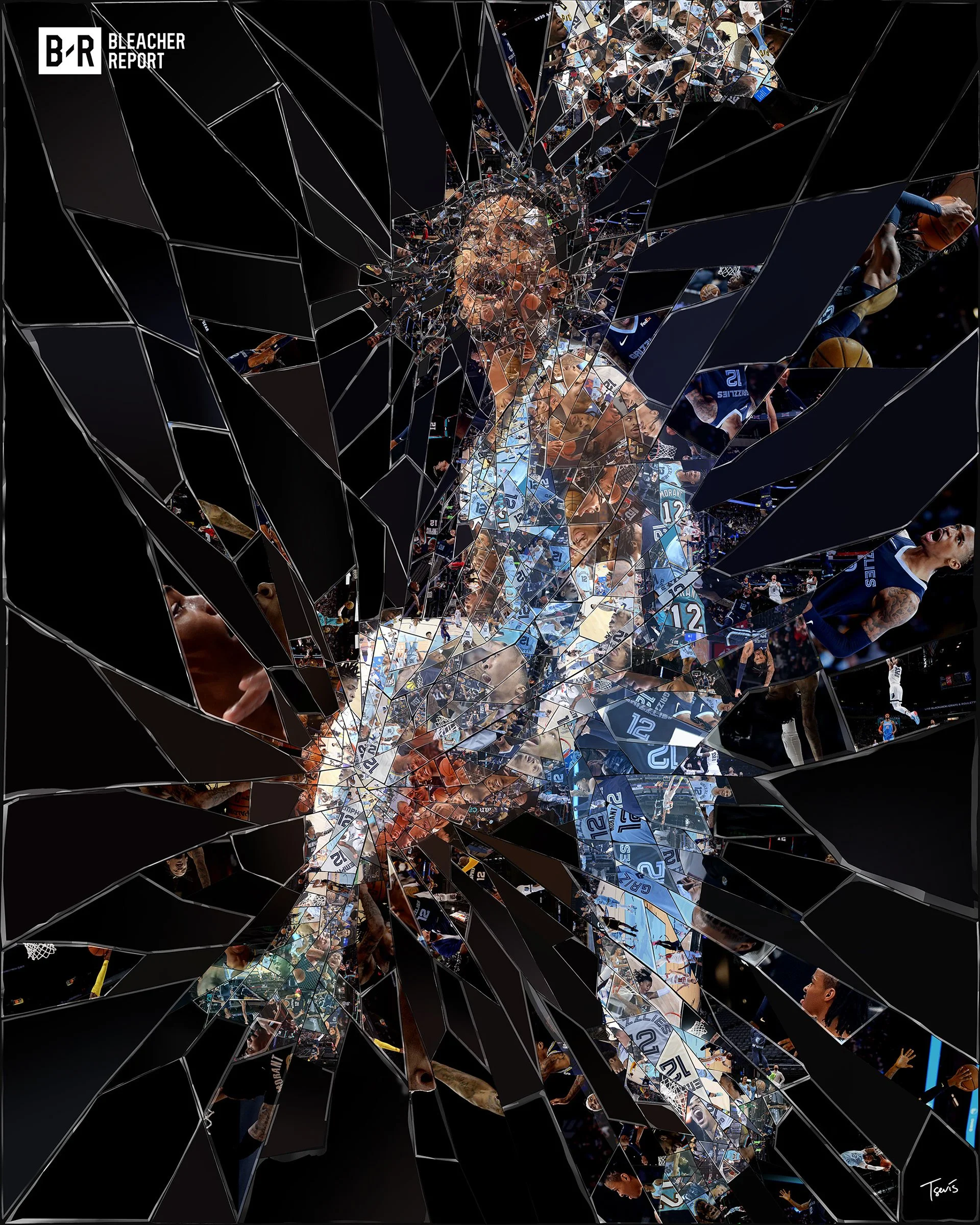 Ja Morant: Shattering the Glass Ceiling – A photomosaic about his first All-Star appearance and groundbreaking NBA journey.