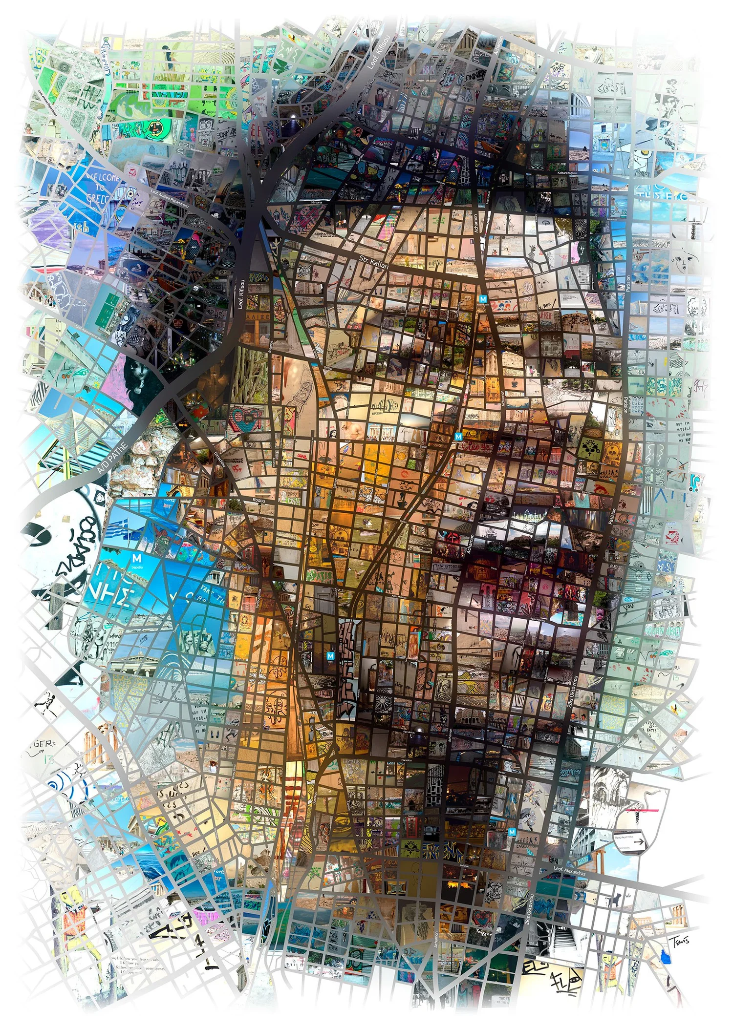 Portrait of Giannis Antetokounmpo built as a map mosaic of Sepolia, Athens