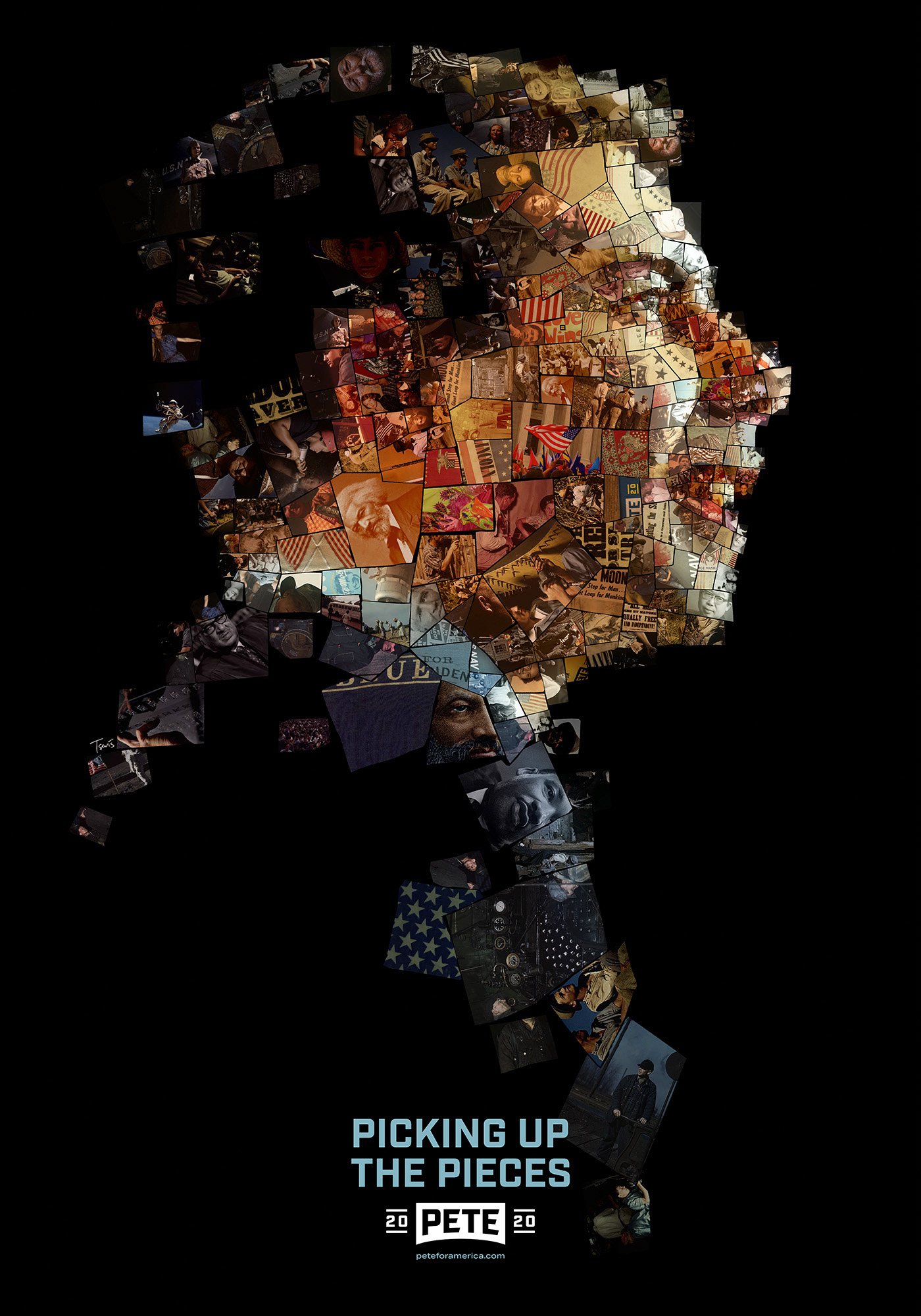 Pete Buttigieg photomosaic portrait made out of history
