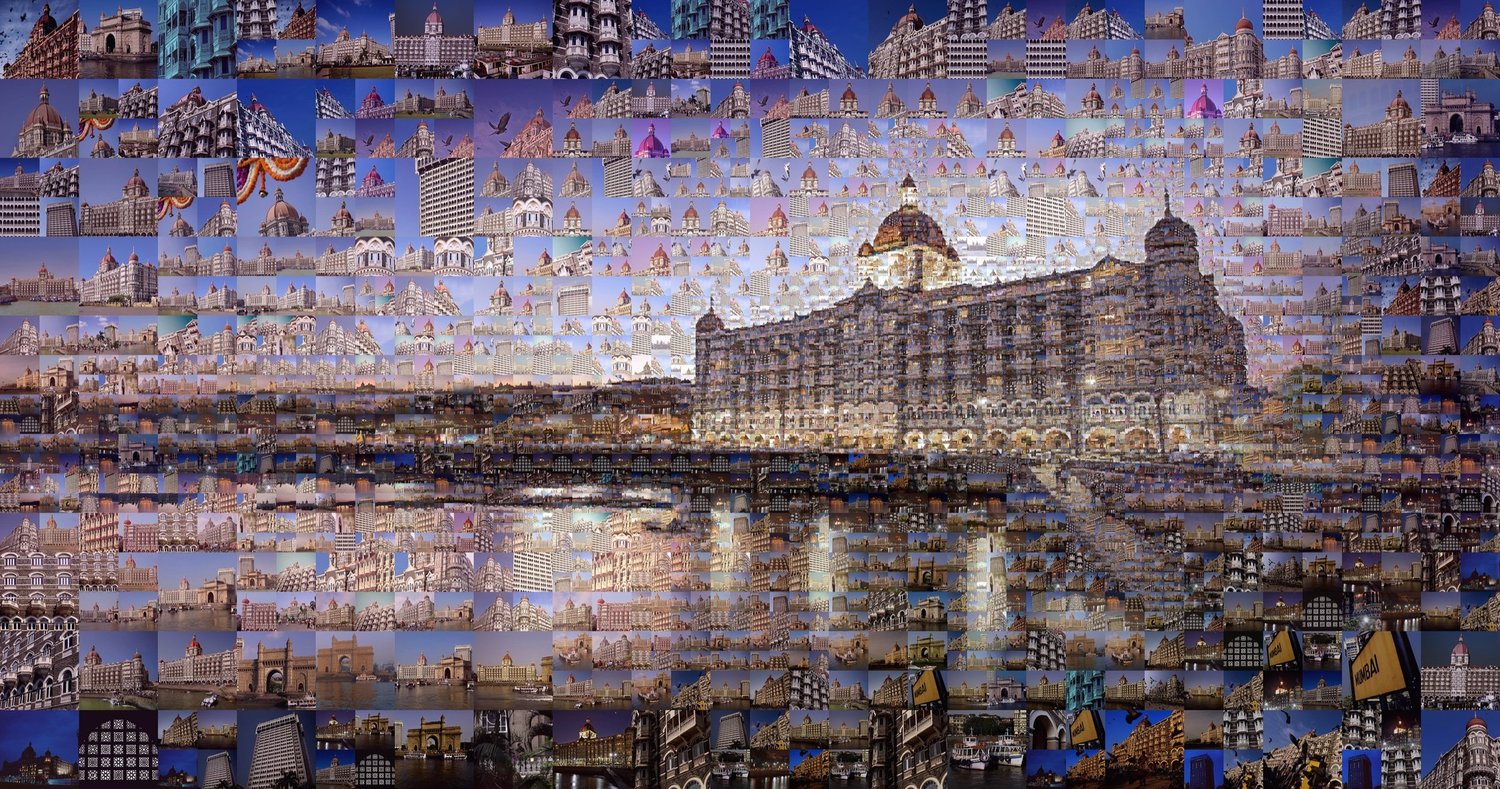 Photomosaic of Mumbai designed for global camping. Metropolis through detailed digital mosaic art