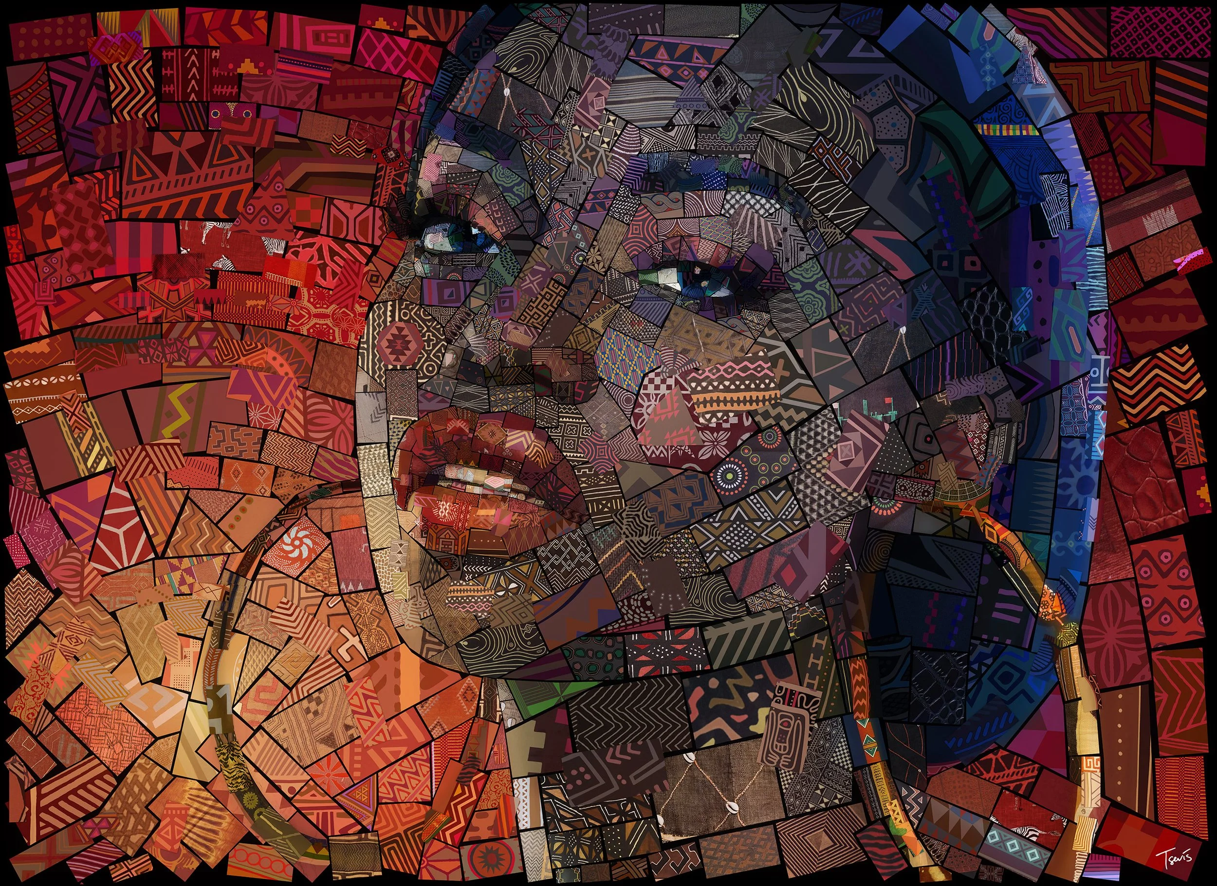Mosaic Portrait of Bold African Woman | Editorial-Style Wall Art Print