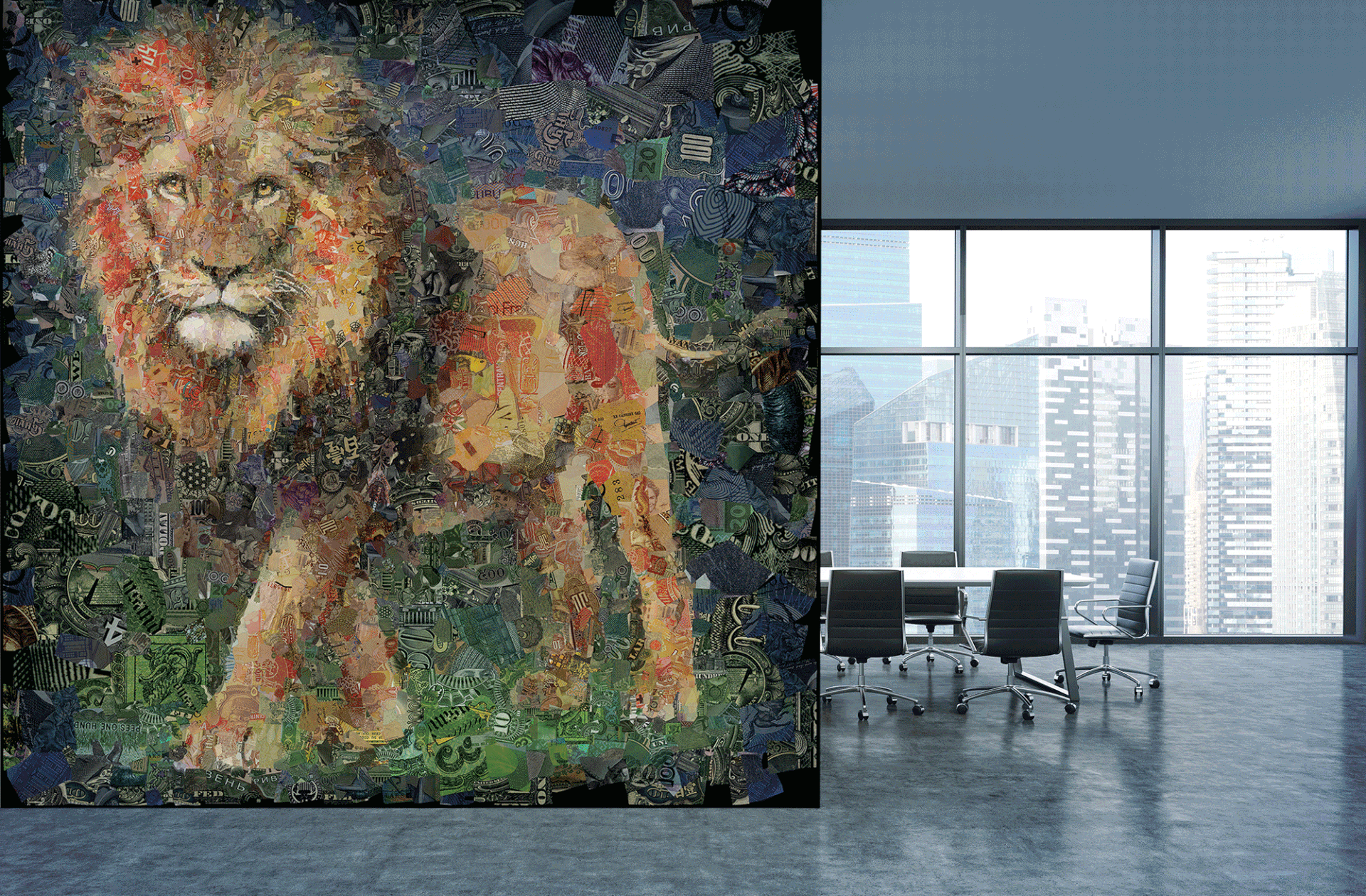 Mosaics of animals made of Drachmas, Liras, Francs, Dinars