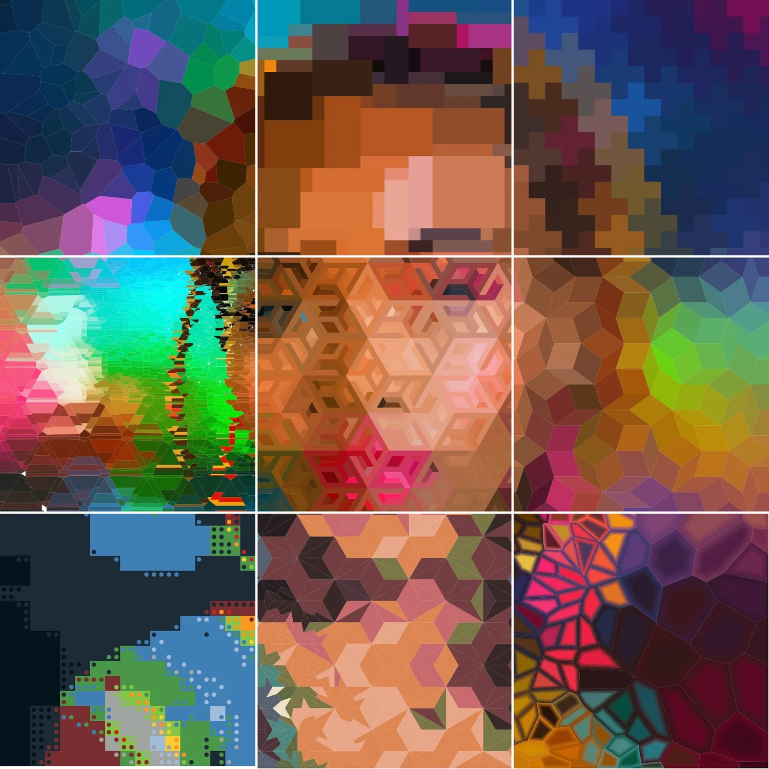 The same portrait of Tyla in nine squares, built on nine further CGMCreator grids