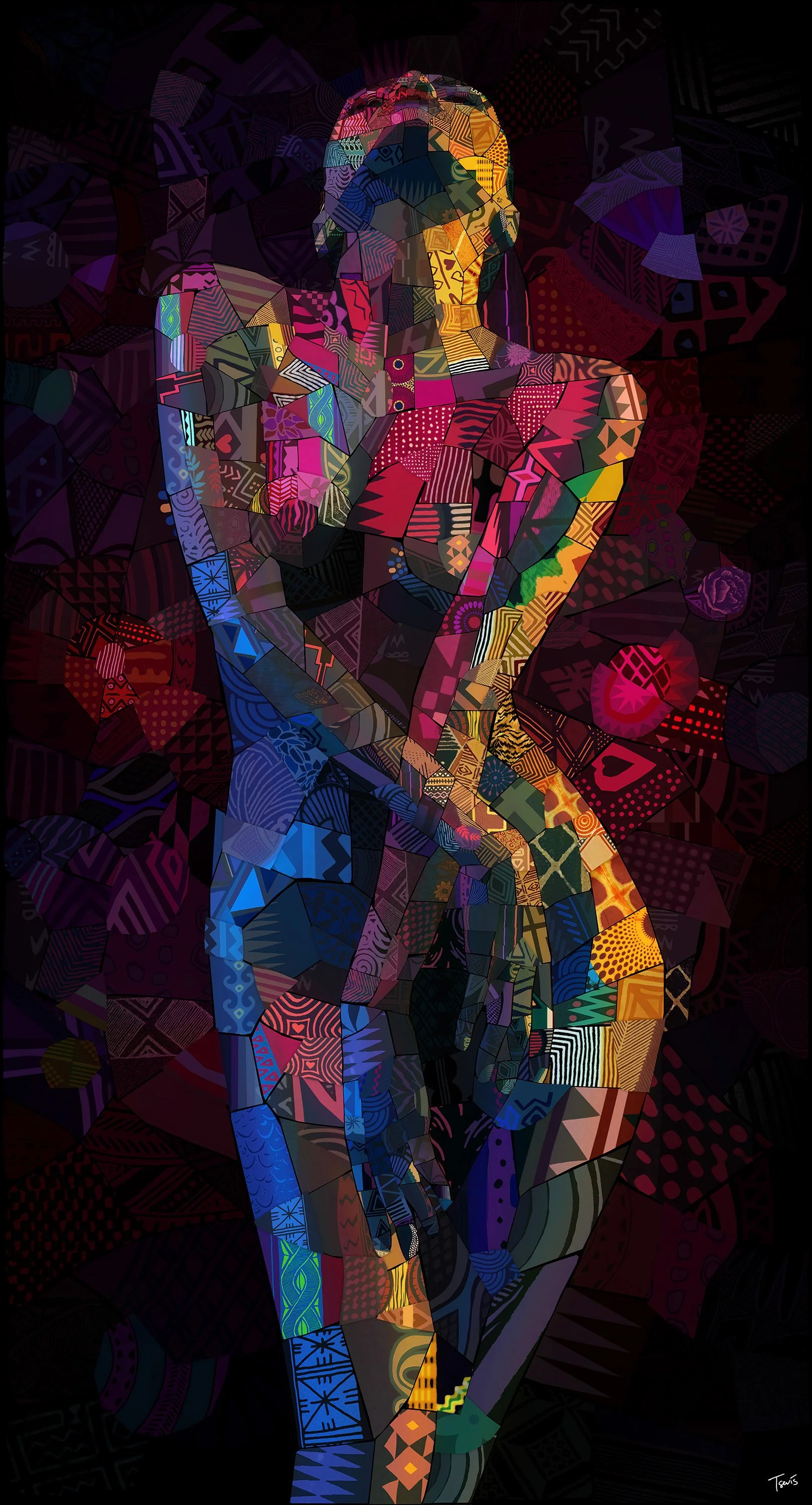 Woman's body in a mosaic style, Contemporary mosaic artist