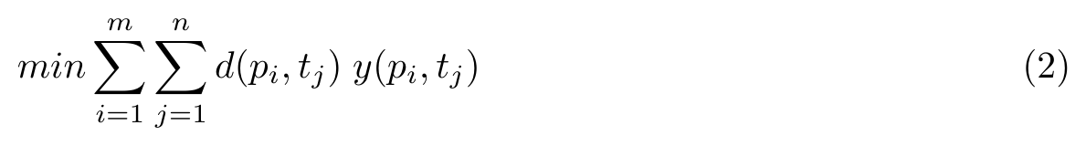Equation: minimise the double sum of d times y over patches i and tiles j
