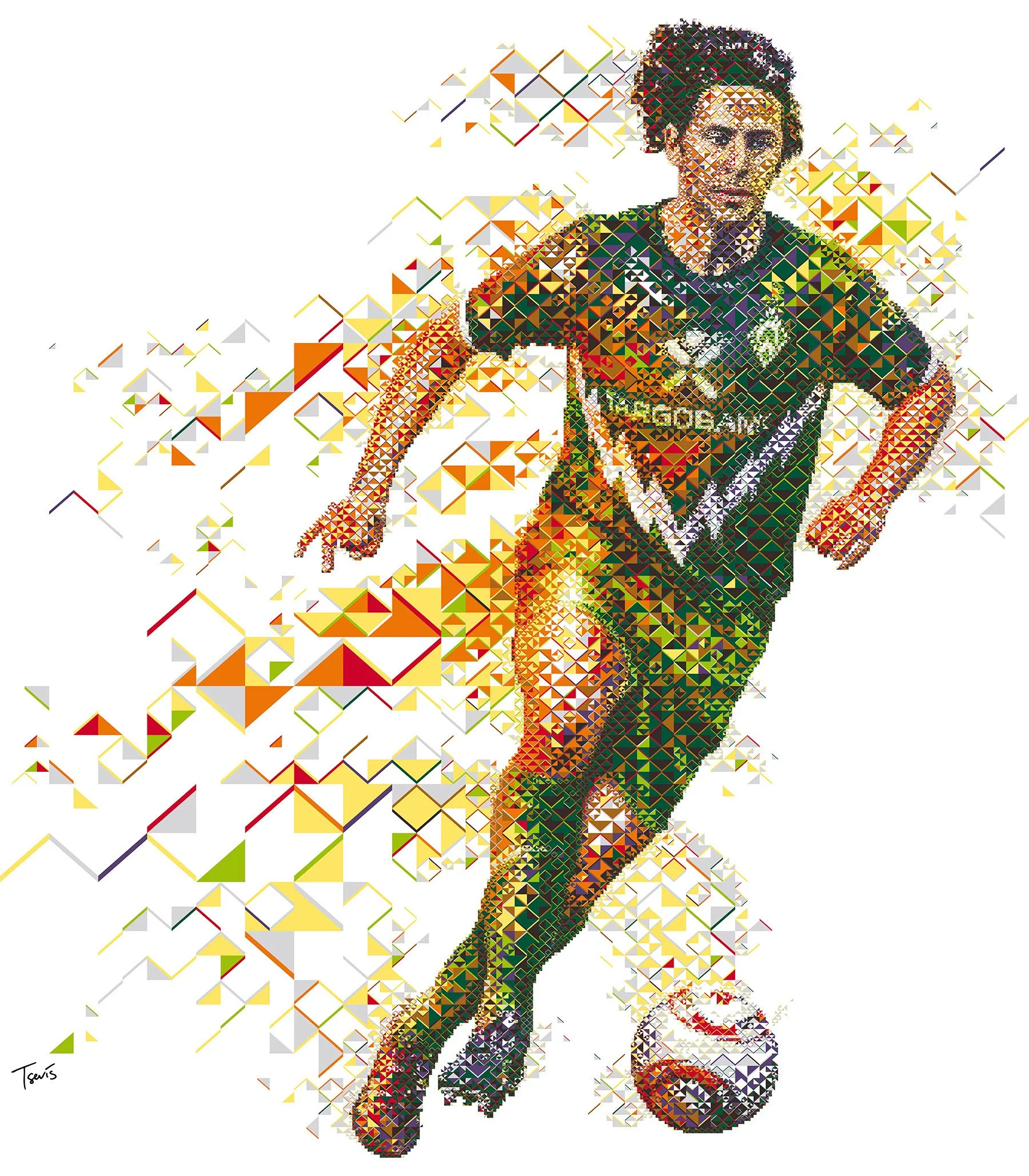 Claudio Pizarro mosaic – Peruvian striker in Werder Bremen apparel. European stadiums legend.