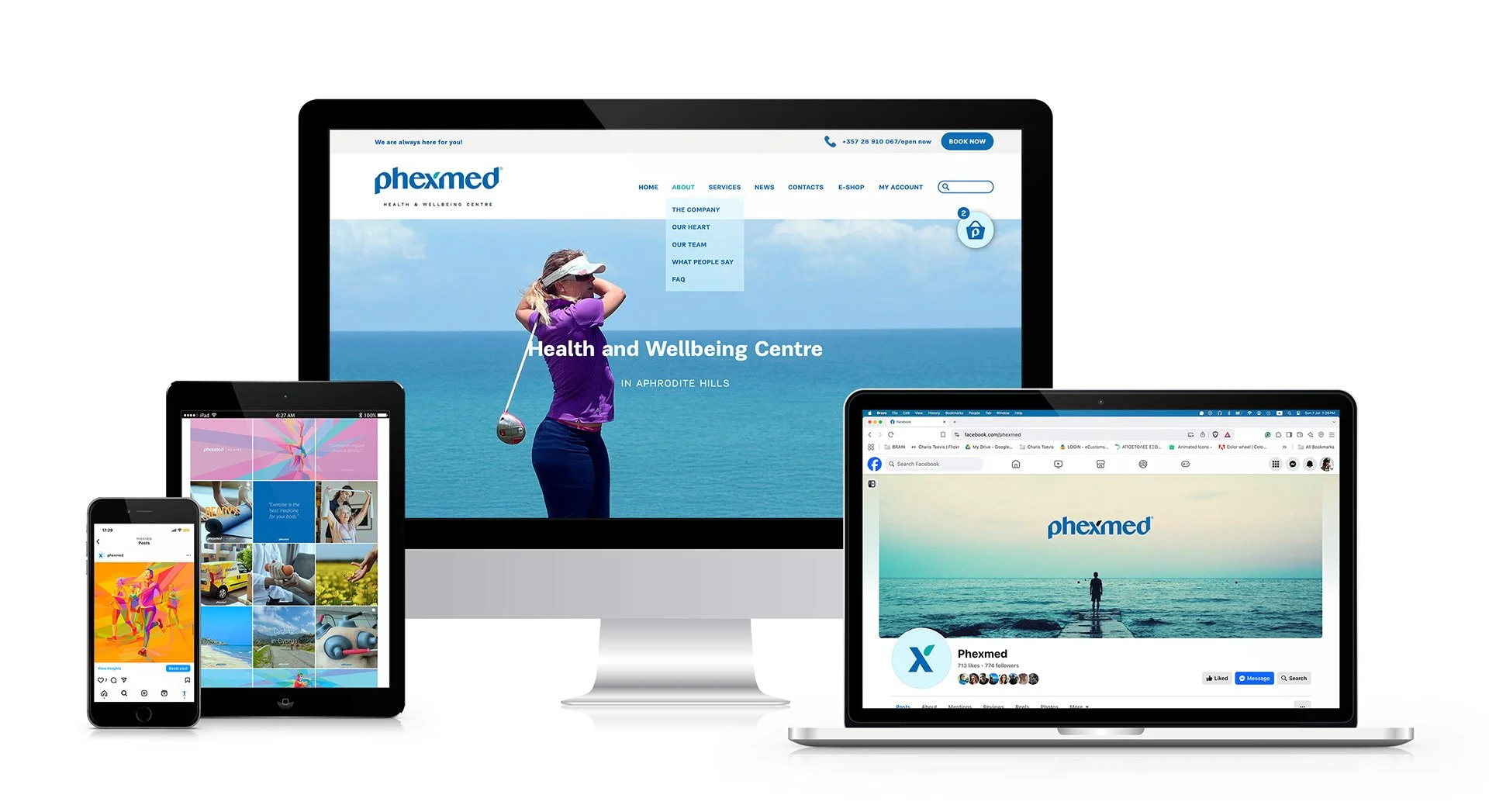 Social media branding visuals and site design for Phexmed healthcare services