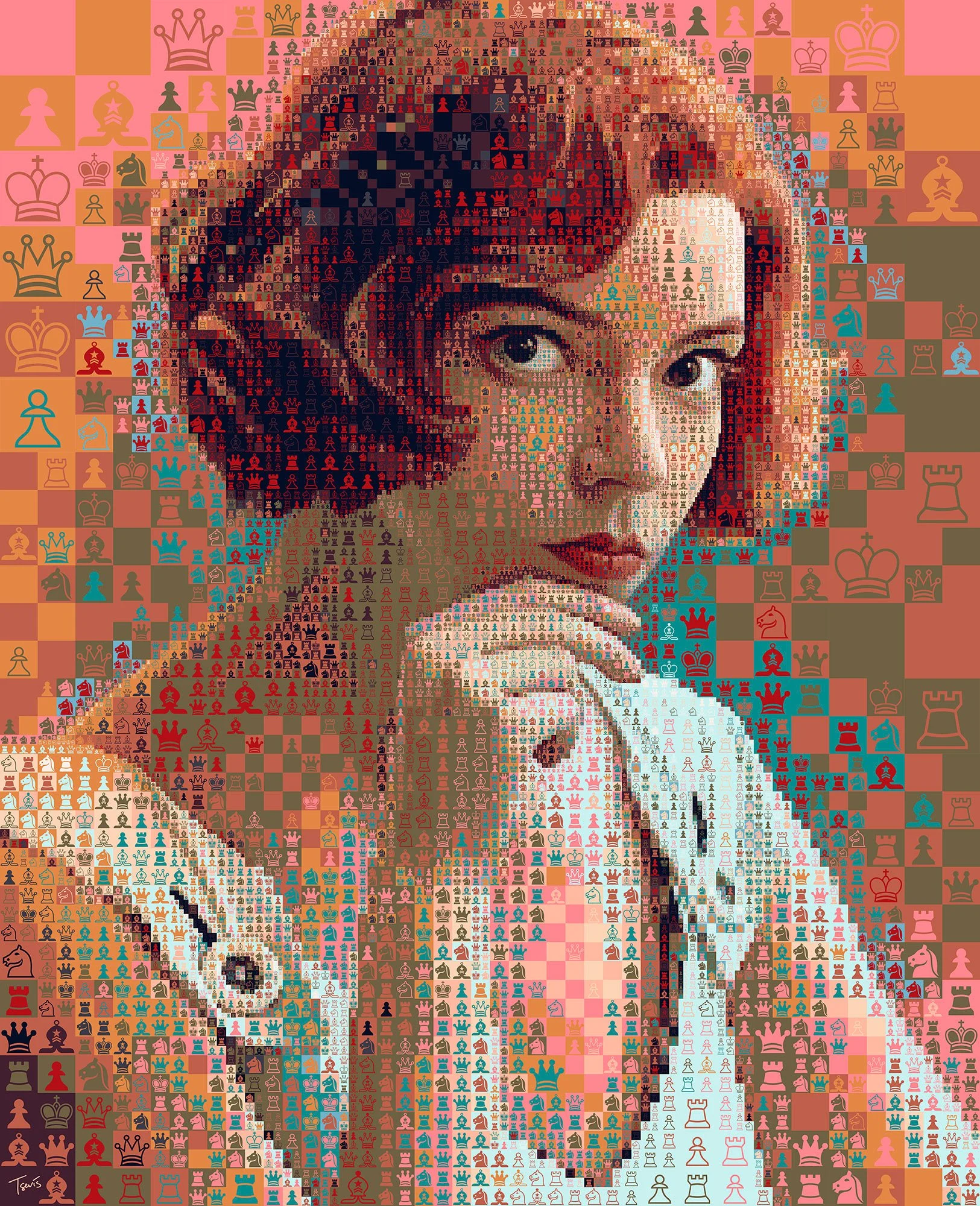 Anya Taylor Joy portrait from chess in cinema for The Queen's Gambit, a cinema digital illustration