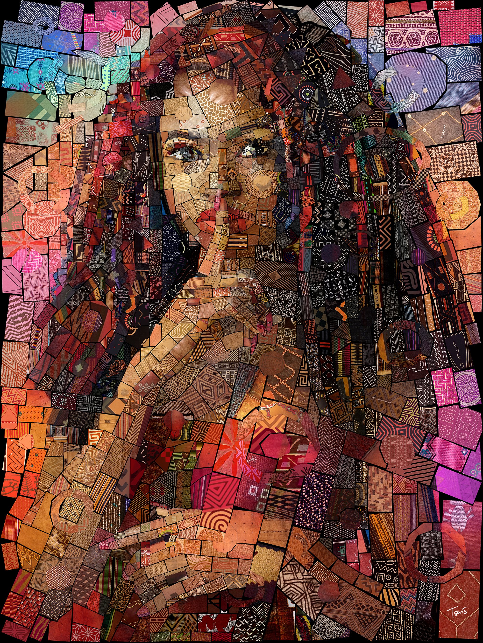 Mosaic Portrait of a Woman in Gesture | Symbolic Afro Art Print