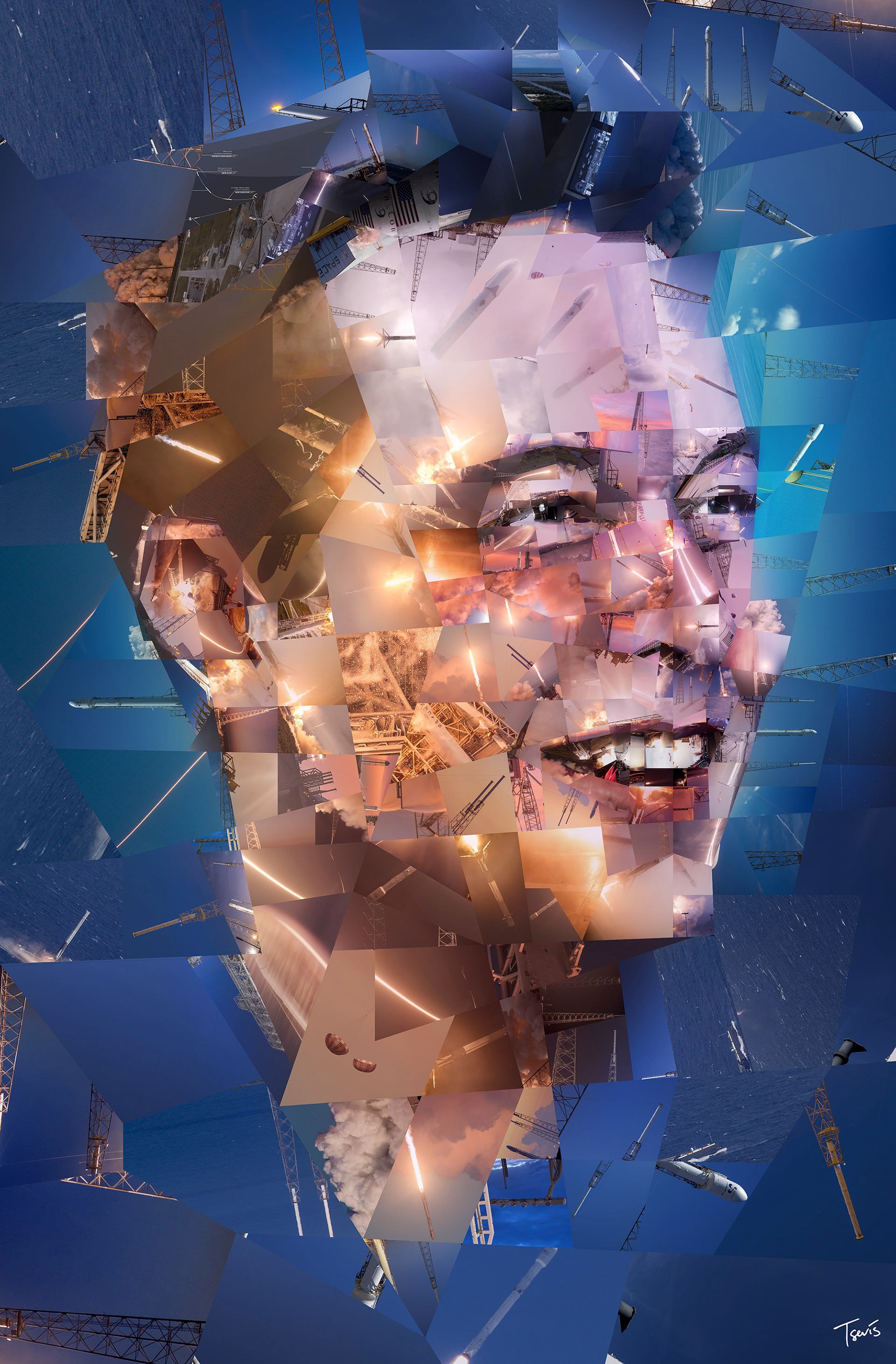 Elon Musk: The Rocket Man. SpaceX rocket photos as geometric fragments
