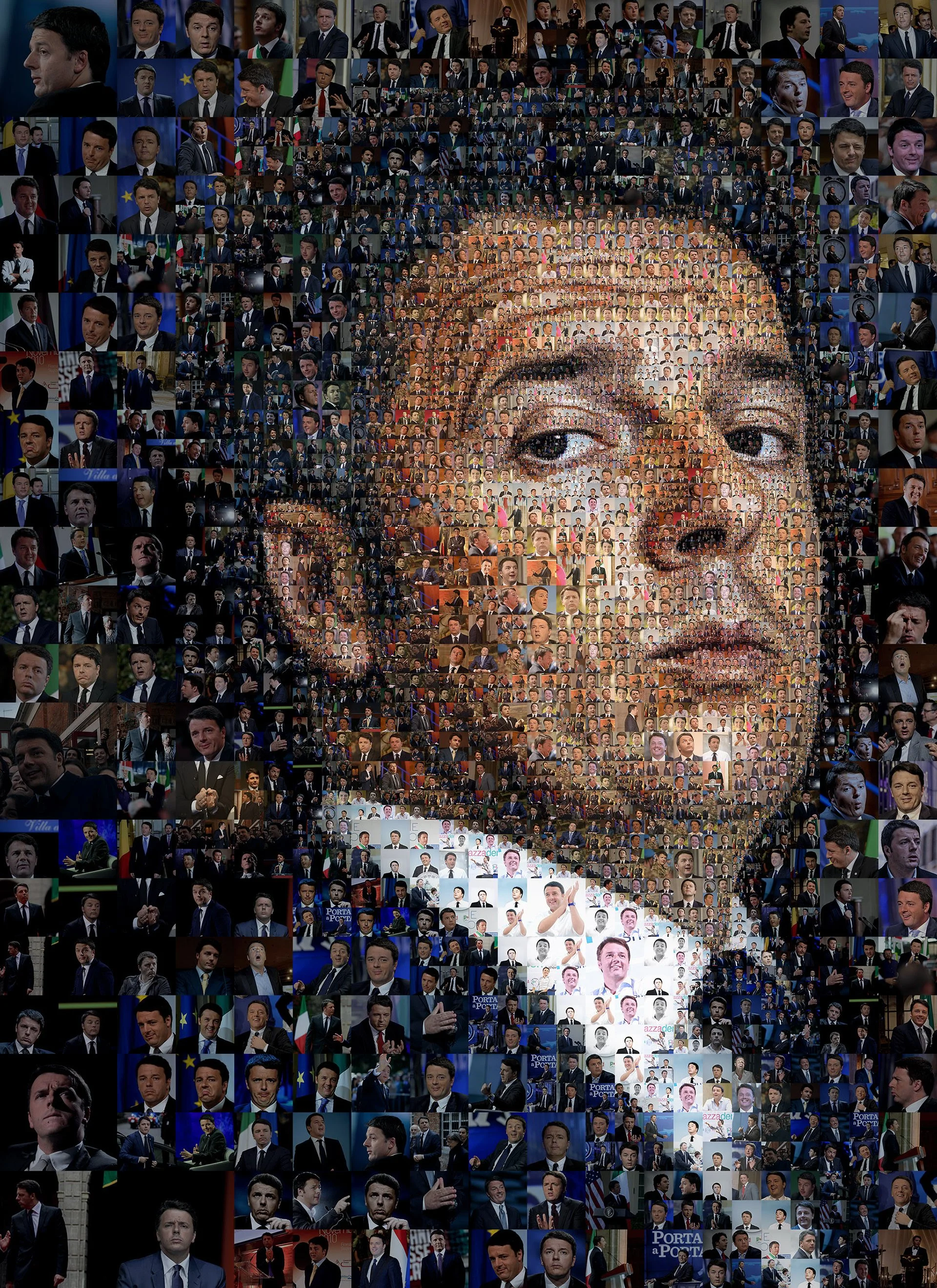 Matteo Renzi mosaic – Italian political leader from news clippings fragments.