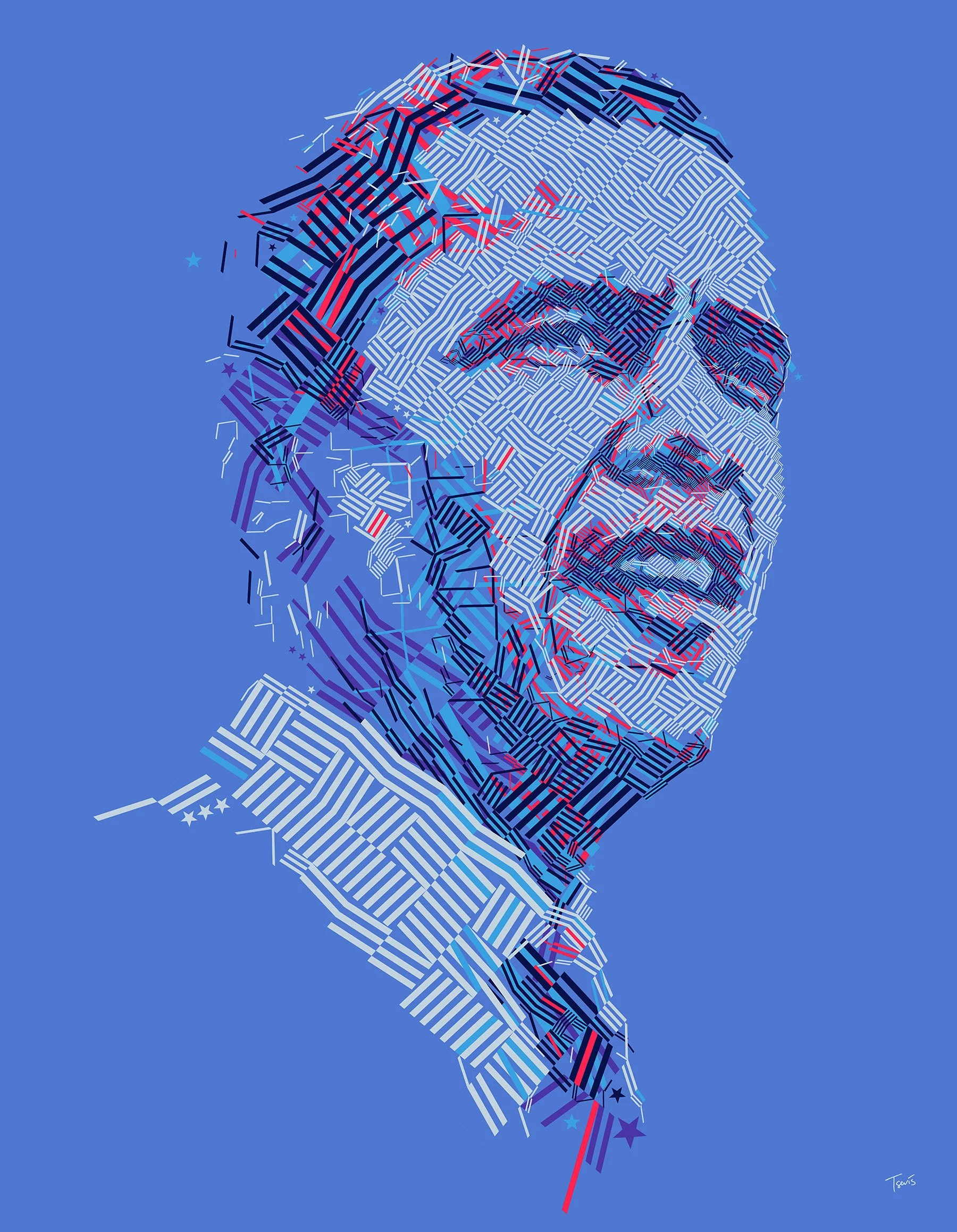 A mosaic portrait of President Barack Obama made out of stars and stripes.​​​​​​​