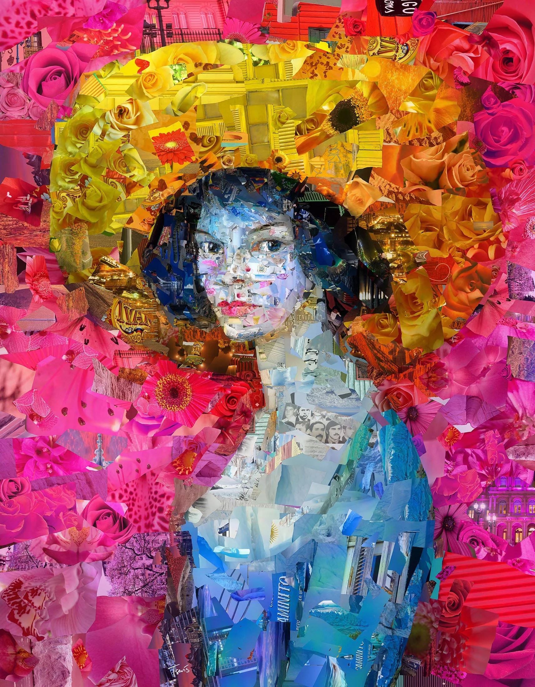 Leonor Fini mosaic – Argentine surrealist from tango patterns and rose petals.