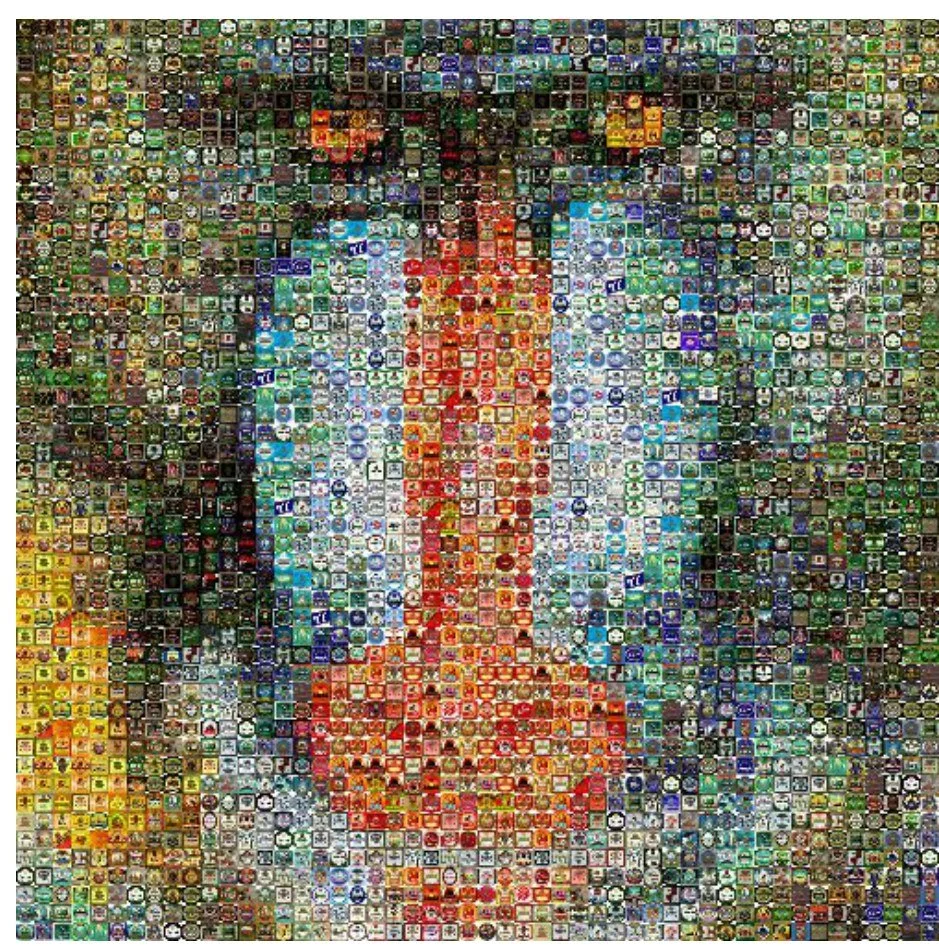 Mandrill face rebuilt from hundreds of small photographs