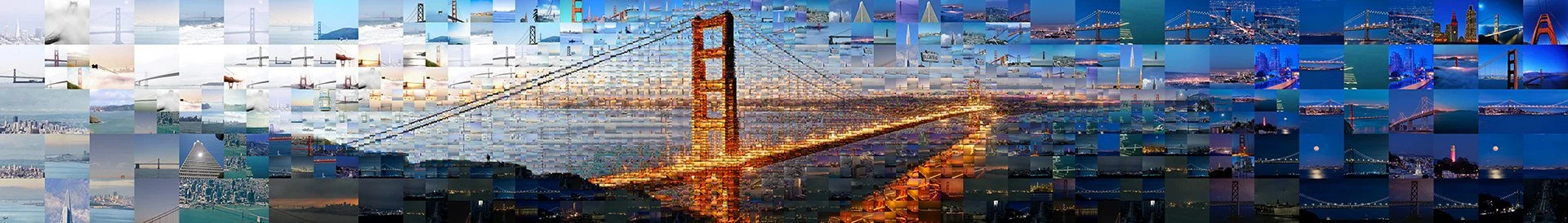 Golden Gate Bridge digital mosaic – Delta Sky Club SFO. Captures day and night, time and space.